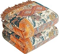 Boho Throw Blanket 60x80 - 100% Cotton 4-Layer Muslin Quilt, Ultra Soft Farmhouse Bed Blanket for Couch Sofa Living Room