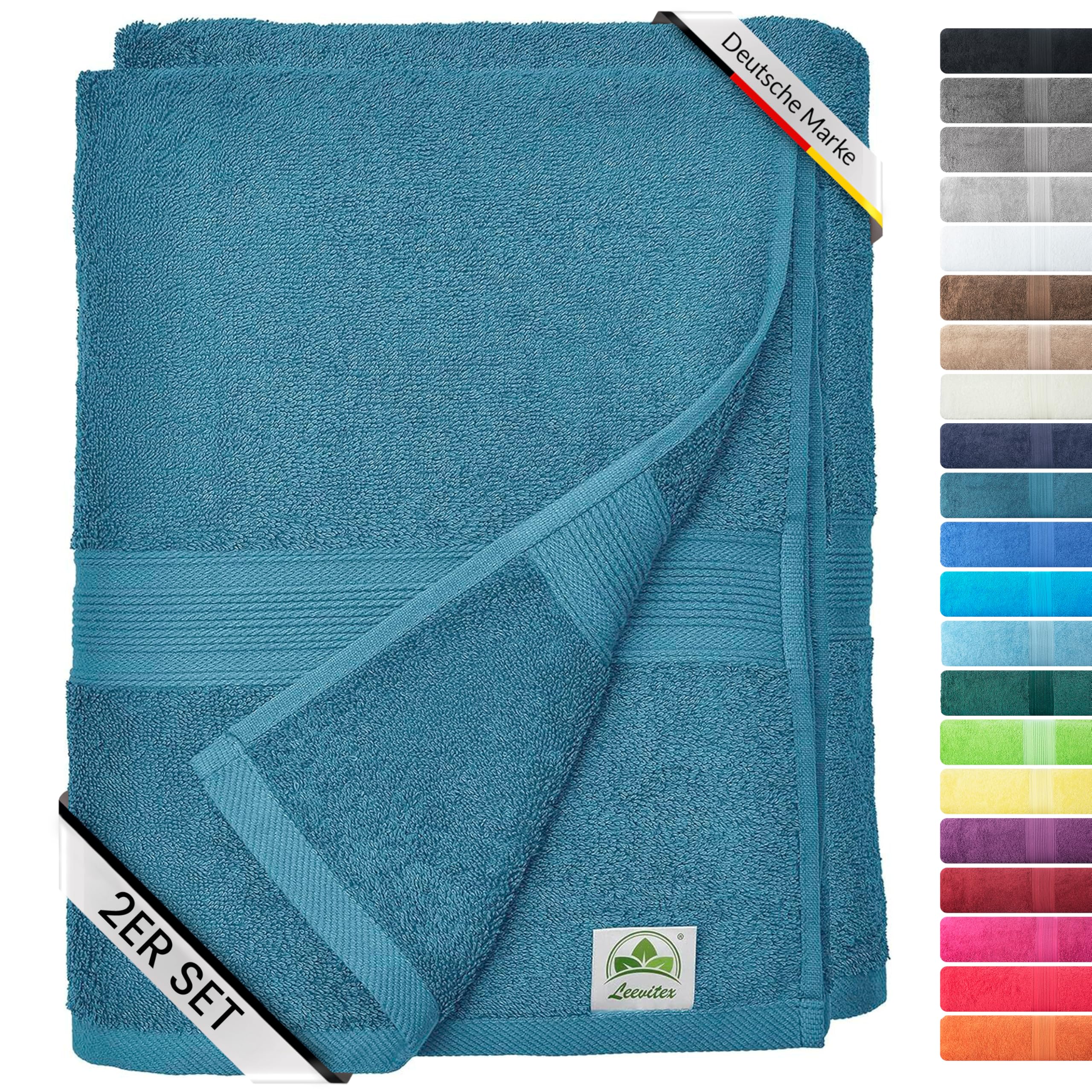 leevitex® Saunahandtuch XXL, flauschig und saugstark, 2 Saunatücher, 80 x 200 cm, Qualität 500 g/m², 100% Baumwolle - Petrol