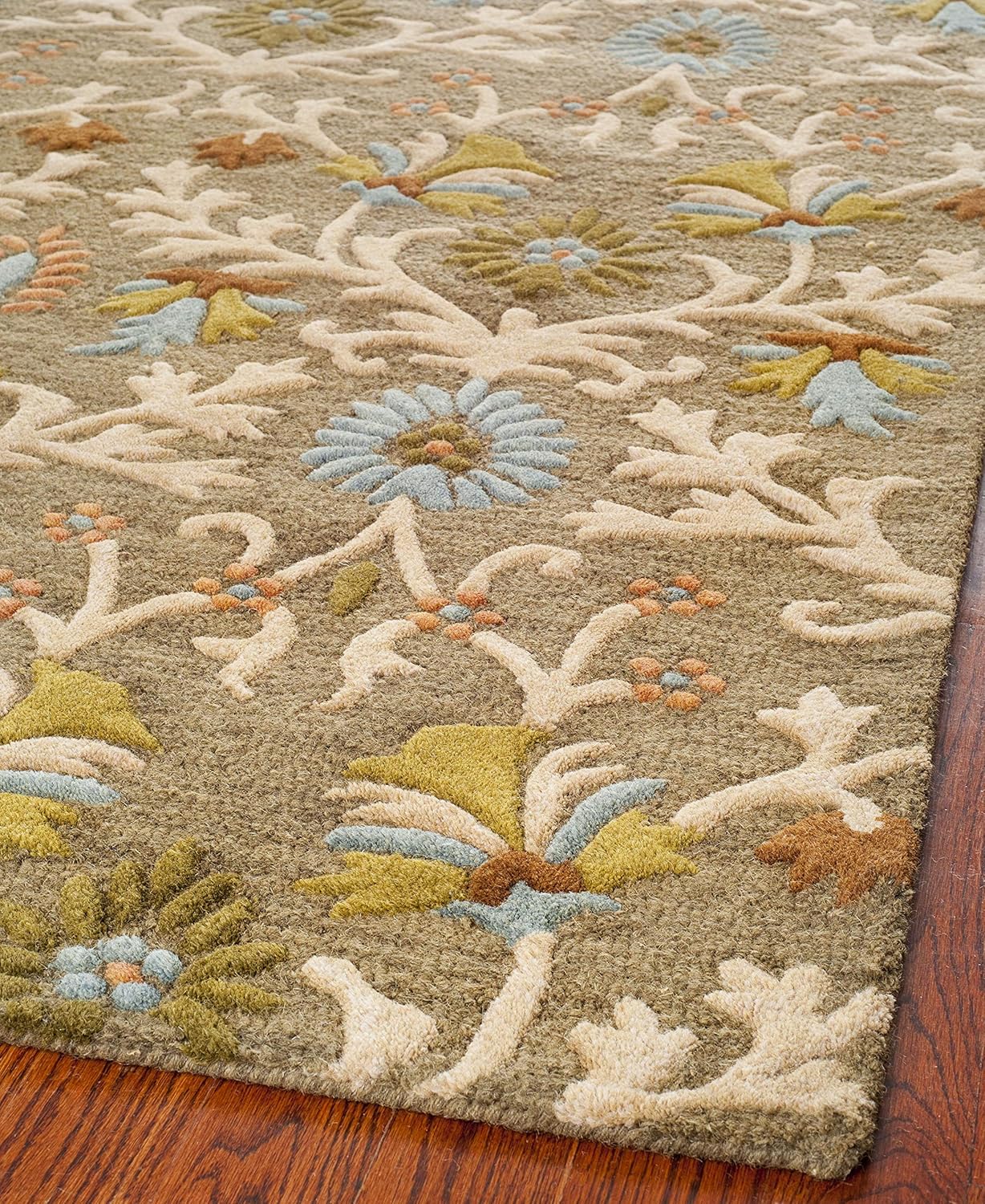 Handmade Blue Wool Tufted Floral Area Rug 5' x 8'