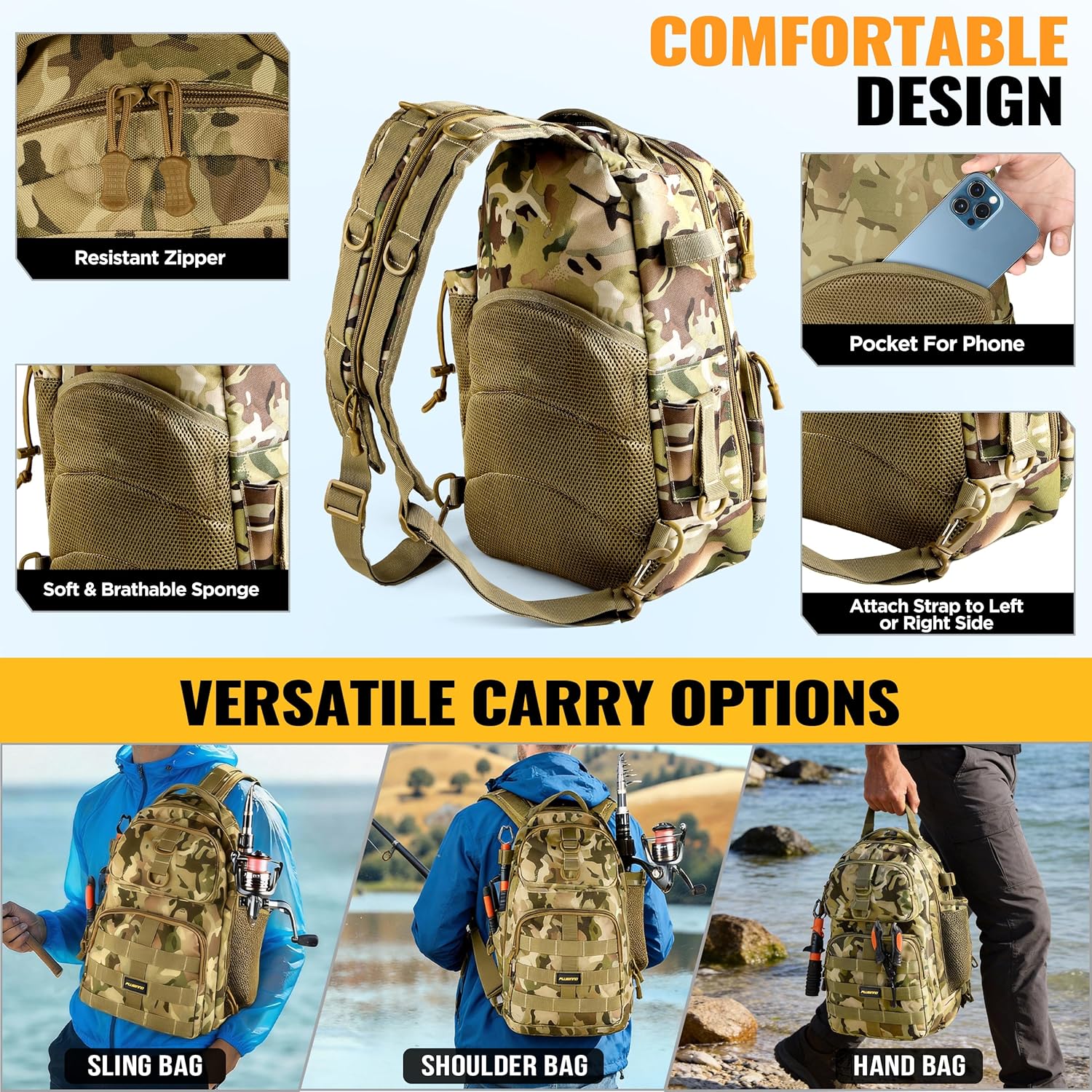 PLUSINNO Fishing Gear,Fsihing Backpack with Floating Fishing Net,Tackle Boxes,Waterproof Fishing Tackle Bag,Fishing Gifts for Men