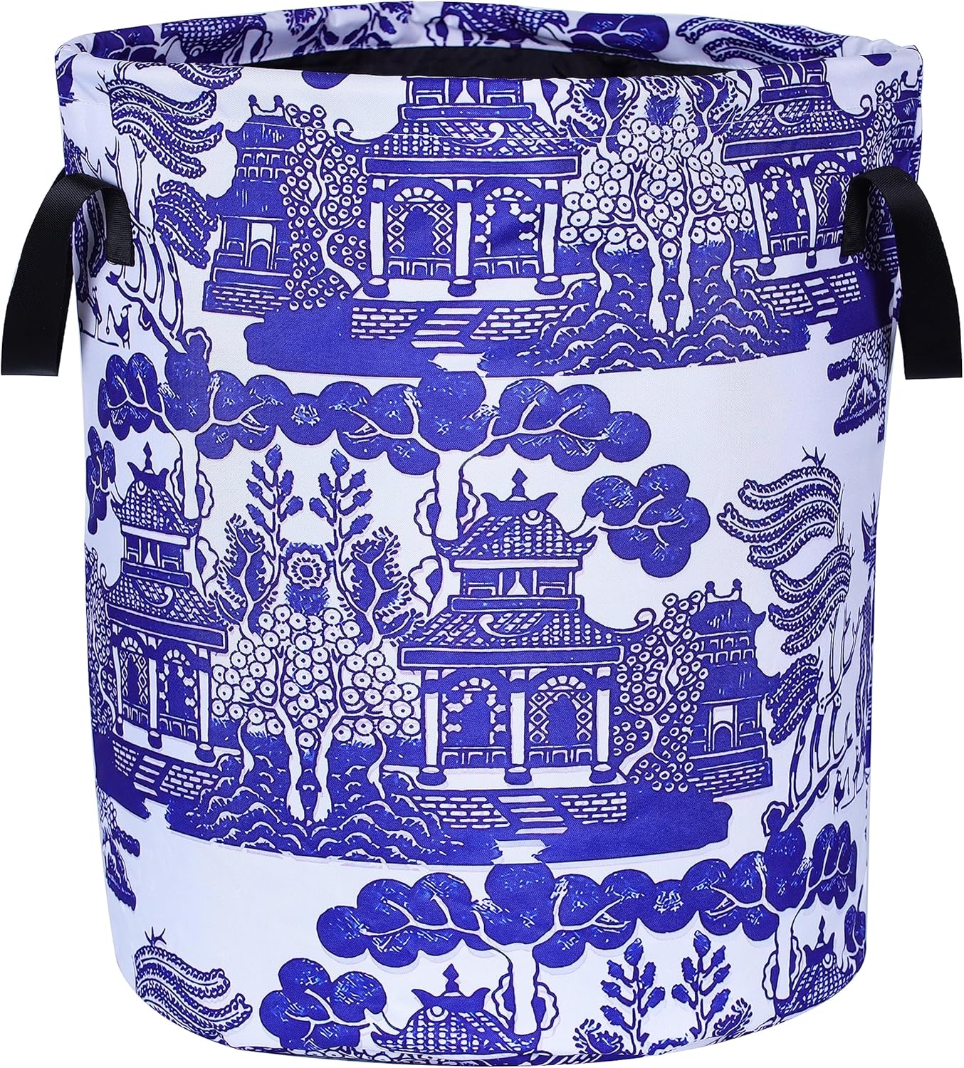Cesta de lavandería de porcelana blanca y azul chinoiserie, plegable, de tela Oxford, divertida bolsa de lavandería, cesta de almacenamiento de