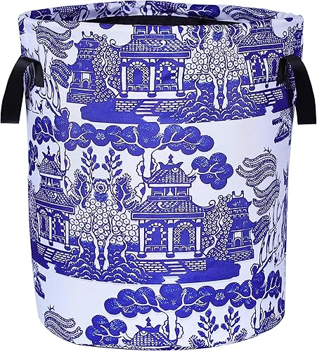 Cesta de lavandería de porcelana blanca y azul chinoiserie, plegable, de tela Oxford, divertida bolsa de lavandería, cesta de almacenamiento de disponible en Yaxa Mexico