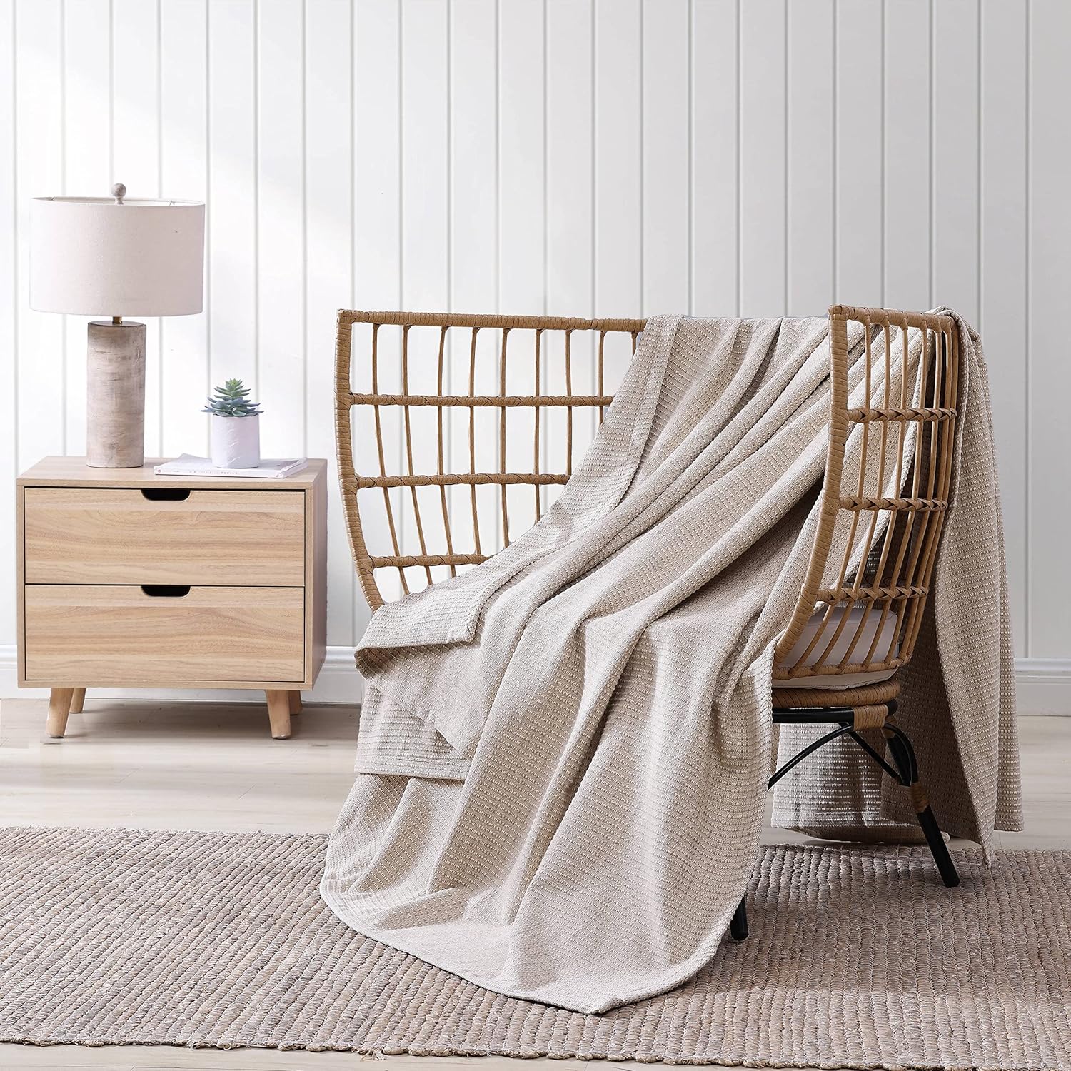 Tommy Bahama - Twin Blanket, Naturally Soft & Breathable Bedding for Couch or Bed, Lightweight for Year Round Comfort (Woven Textured Natural Brown)