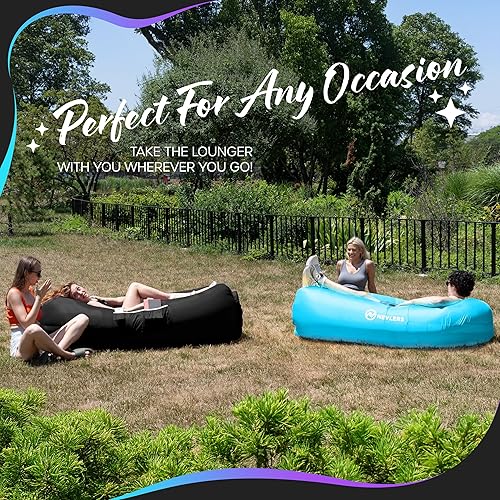 Miniatura 9 de Nevlers Paquete de 2 tumbonas inflables, sofá de aire, perfecto para sillas de playa, sillas de camping o hamaca portátil, bolsa de viaje, clavijas