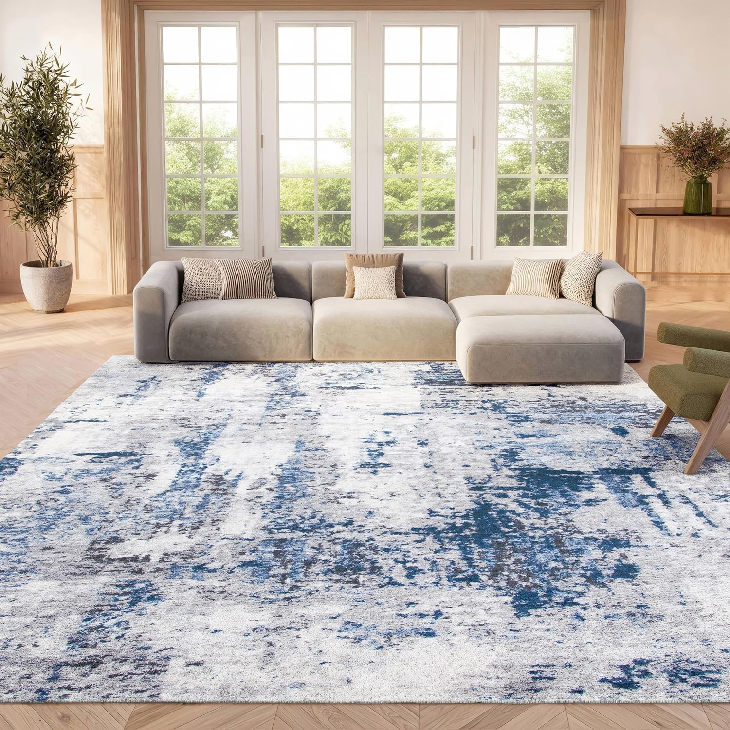 SAFAVIEH Amelia Collection Area Rug - 5'3" x 7'6", Grey & Gold, Modern Abstract Design, Non-Shedding & Easy Care, Ideal for High Traffic Areas in Living Room, Bedroom (ALA777H)