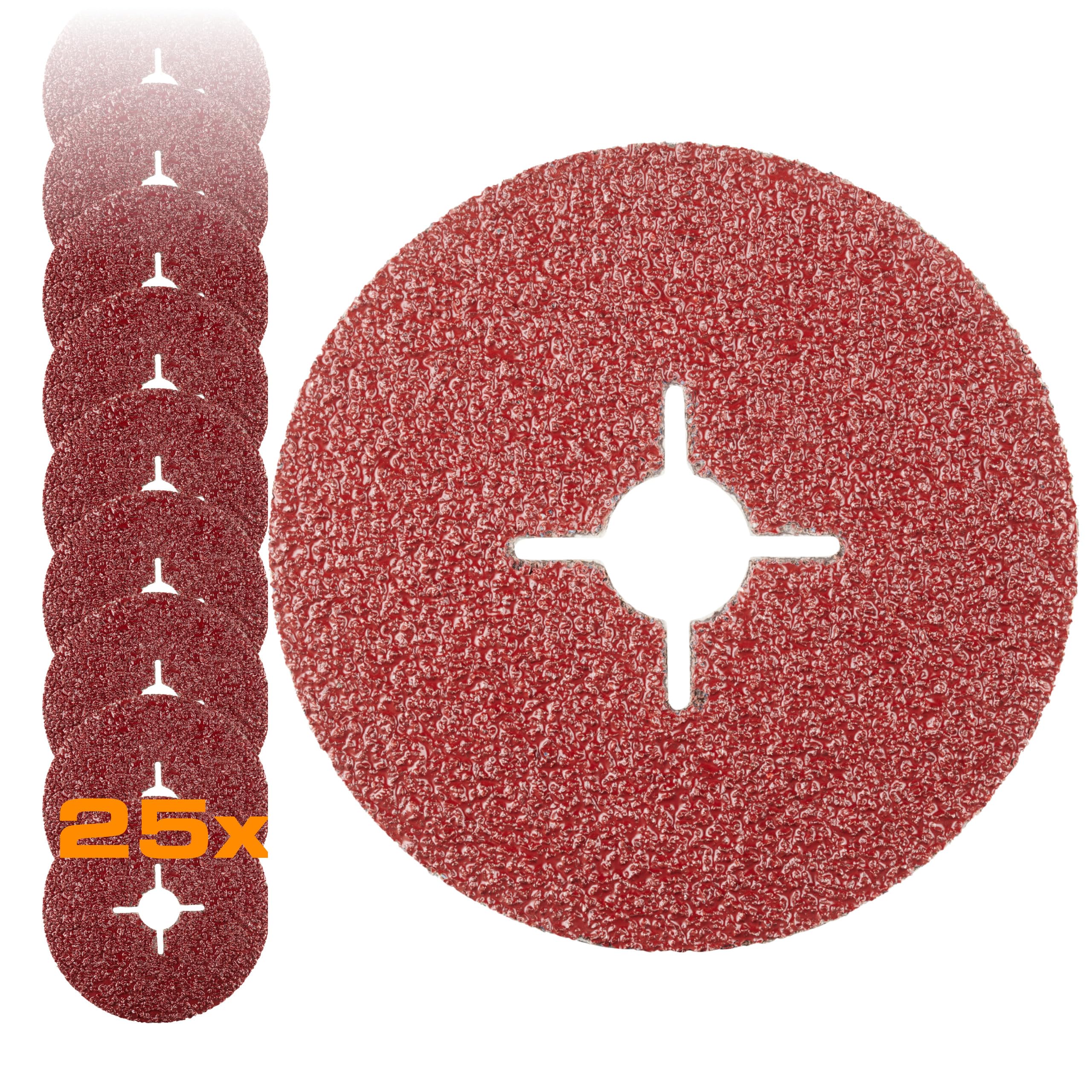 RHODIUS KFS | 25 Stück Ø 125 mm K24 Fiberscheiben | für Winkelschleifer | Schleifscheibe Metall | Fiberschleifscheibe, Schleifblatt