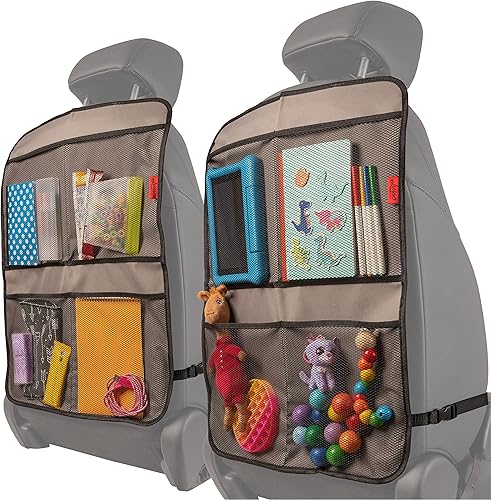 Lusso Gear Protector de la parte posterior del respaldo de los asientos delanteros del automóvil con mucho espacio para guardar cosas