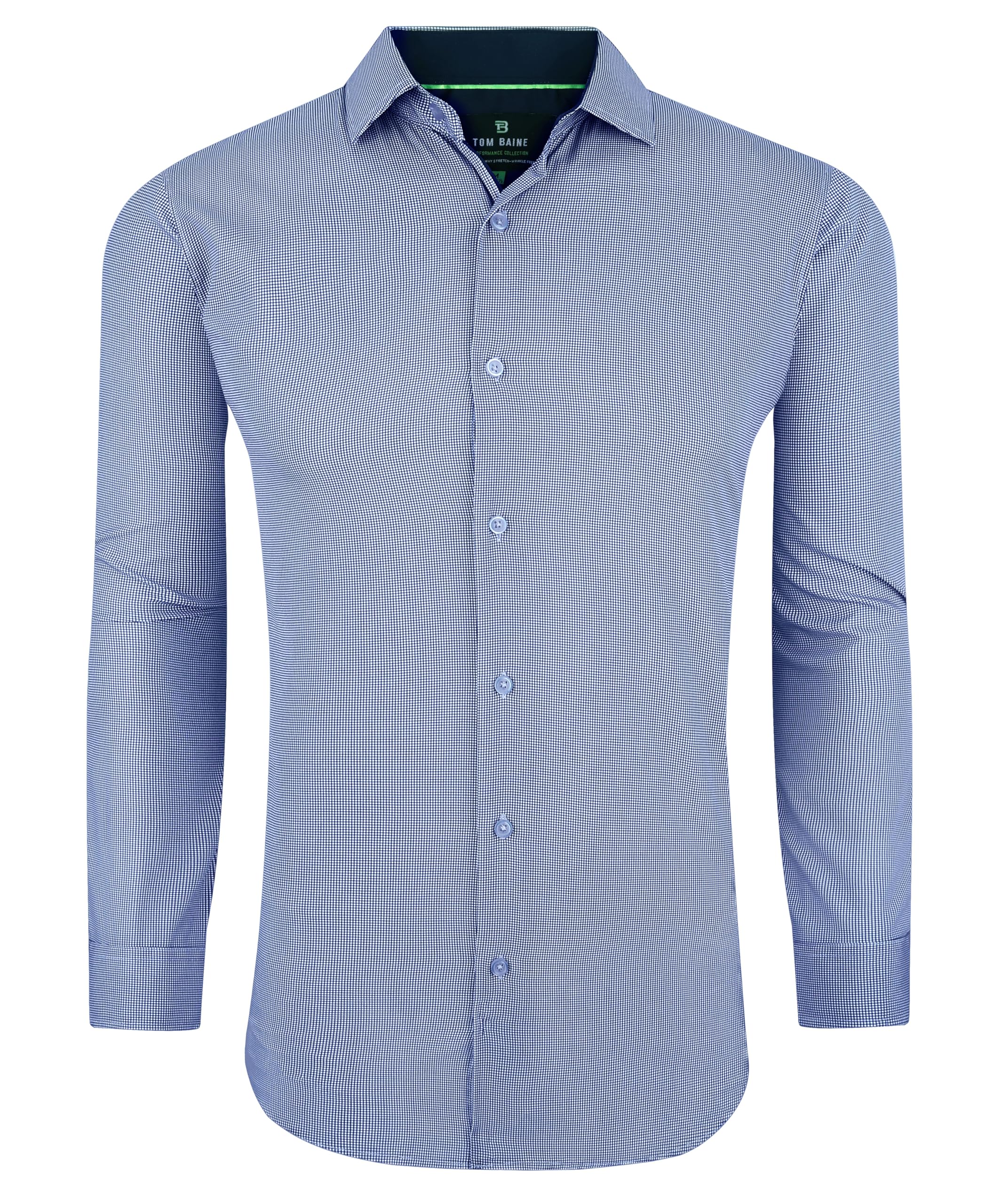 Slim Fit Performance Long Sleeve Mini Plaid Casual Button Down Shirt