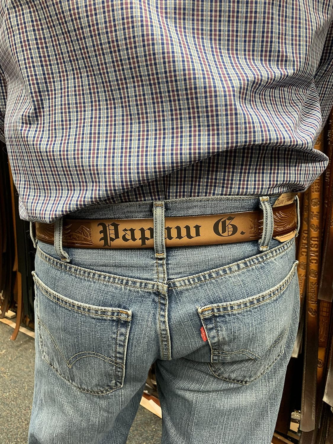 Men and Womens Brown Western Embossed 929 Name Belt Custom Engraved Personalized