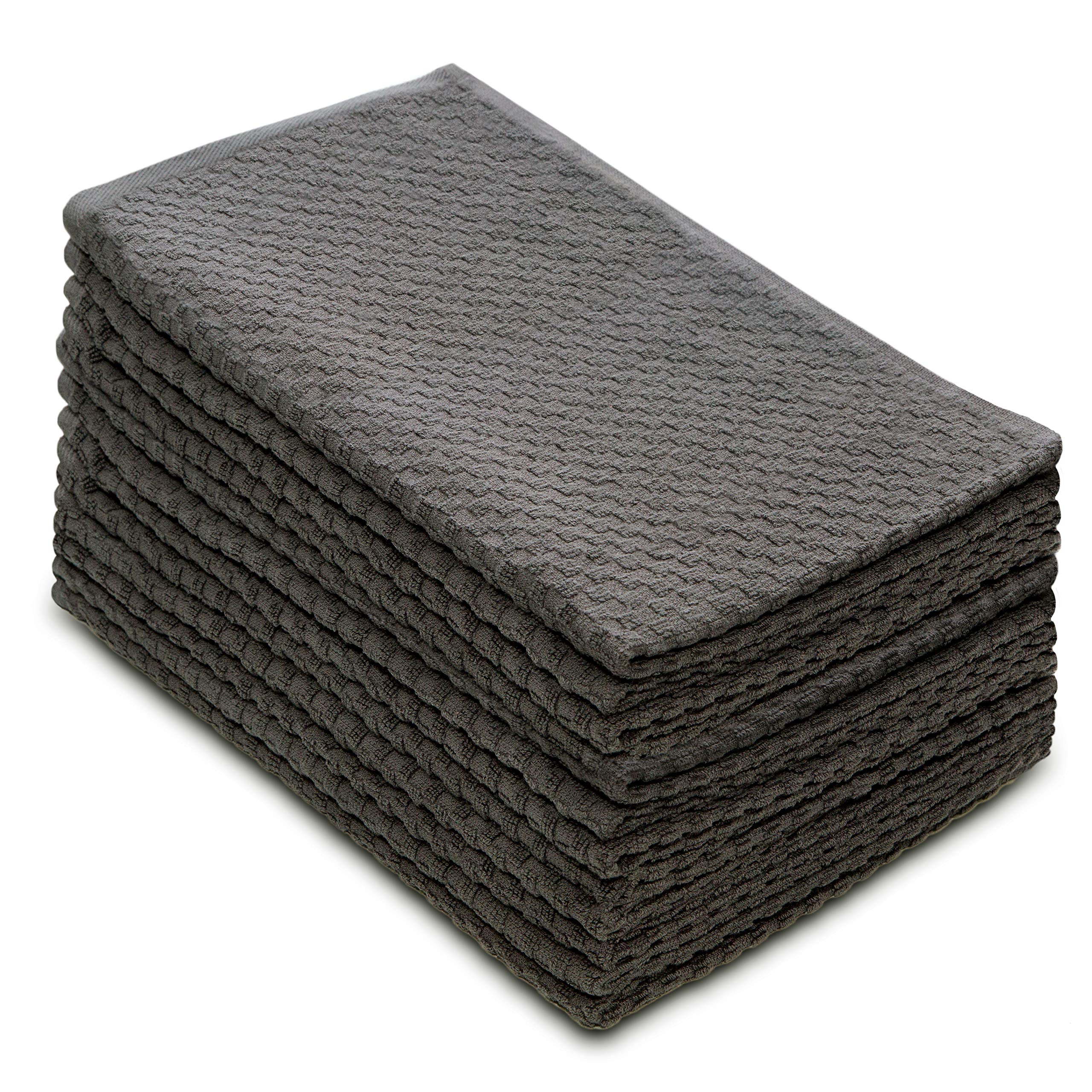 COTTON CRAFT Set di 12 strofinacci in spugna, 100% cotone, trama a nido d'ape, morbidi, assorbenti, ad asciugatura rapida, a basso contenuto di lanugine, riutilizzabili, 40,6 x 71 cm, antracite