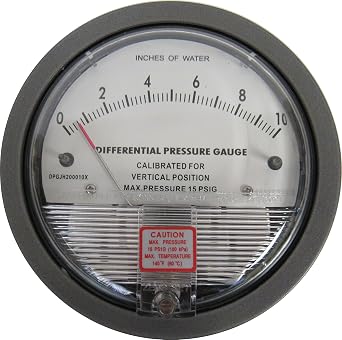 JH Differential Pressure Gauge 010 inWC Air Pressure Unit, 1/8" Female NPT, 2% Accuracy, HVAC Air Pressure Gauge for Fans, Blowers & Air Filters