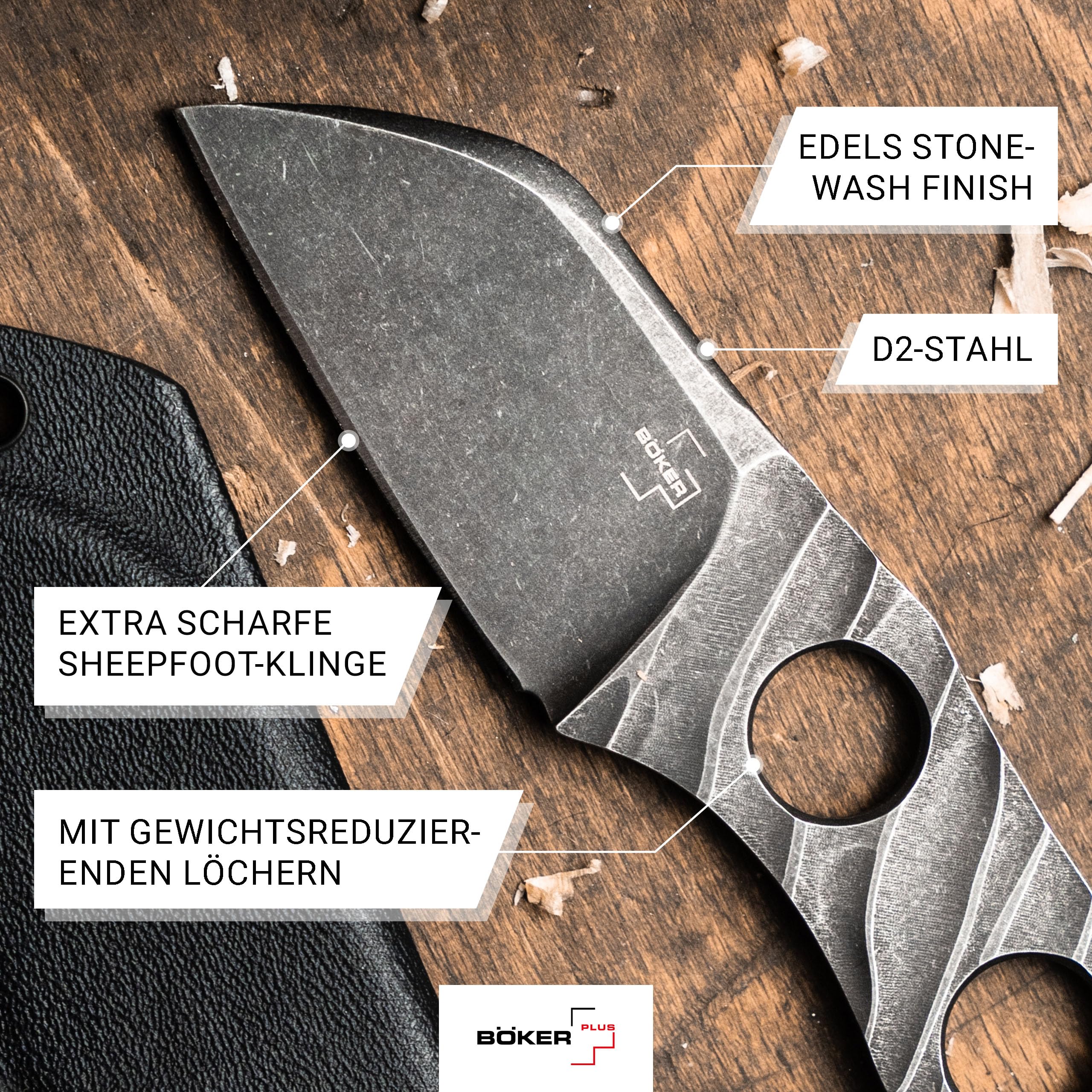 BÖKER PLUS® Kazhan Neck Knife - feststehendes EDC Neck Knife mit 5,7 cm D2 Sheepfoot-Klinge - Backup Halsmesser mit Kydex-Scheide - EDC Nackenmesser mit Kugel-Kette