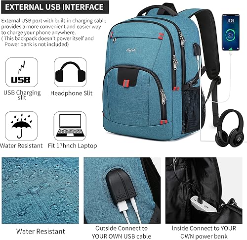 Miniatura 3 de Mochila para hombres y mujeres, mochila escolar para adolescentes, mochila para laptop de 17.3 pulgadas para viajes universitarios, color azul lago,