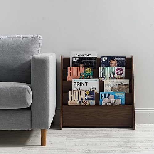 Miniatura 6 de IRIS USA - Revistero ancho de madera, 4 bolsillos, soporte para cuaderno de bocetos con compartimentos profundos para sala de estar, baño,