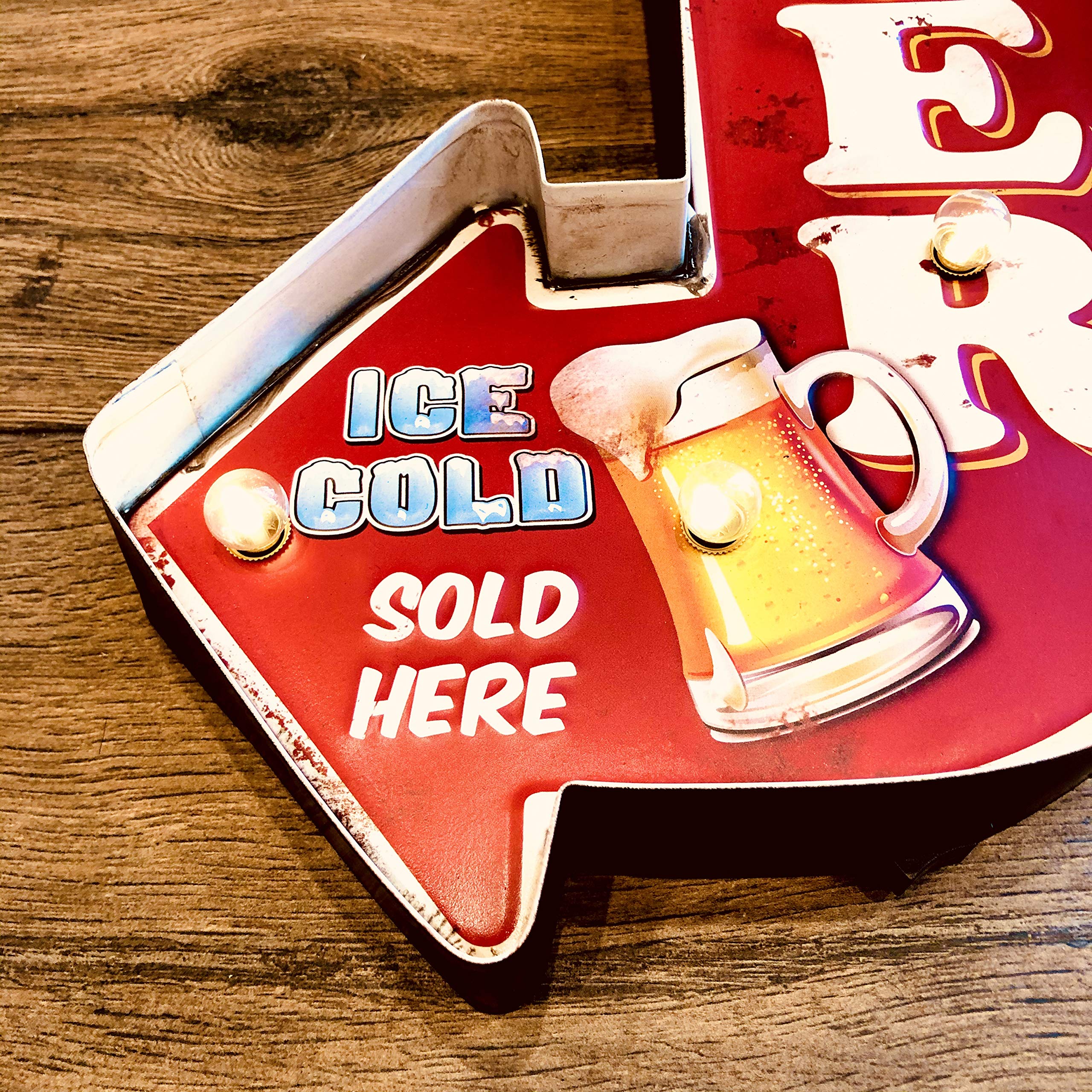 Leuchtschild Vintage Deko Bier — Retro Blechschild mit LED Beleuchtung für Wanddeko, Leuchtreklame für 50er Jahre Haus Dekoration, Retro Leuchtkasten | 41x22x5 cm (Ice Cold Beer)