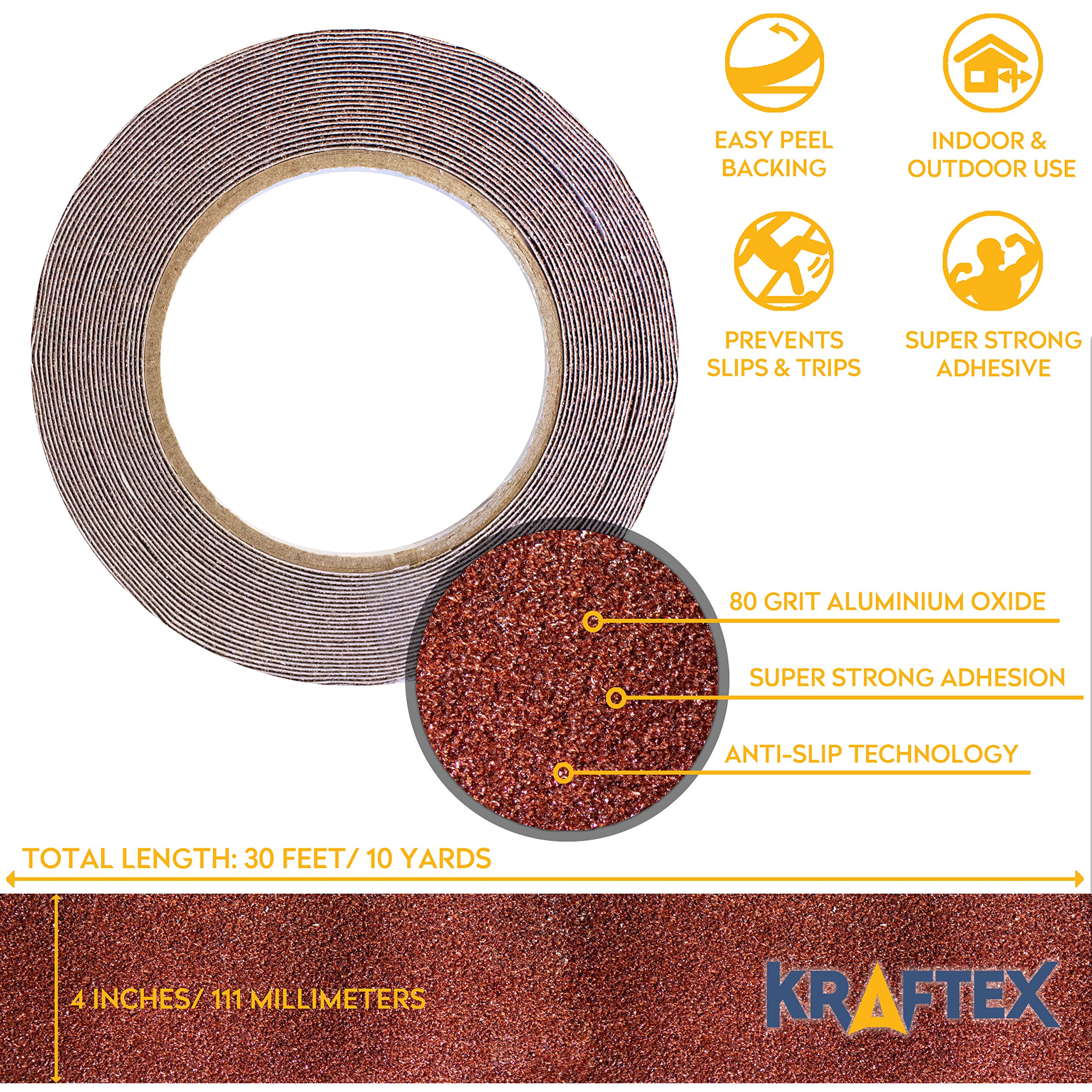 Grip Tape [4” x 30ft Brown] Anti Slip Tape for Stair Runners for Wooden