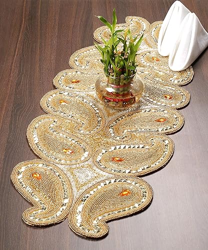 Miniatura 4 de Camino de mesa con bordado con cuentas enrolladas, tapete decorativo para decoración del hogar para bodas, Navidad, reuniones familiares, fiestas,