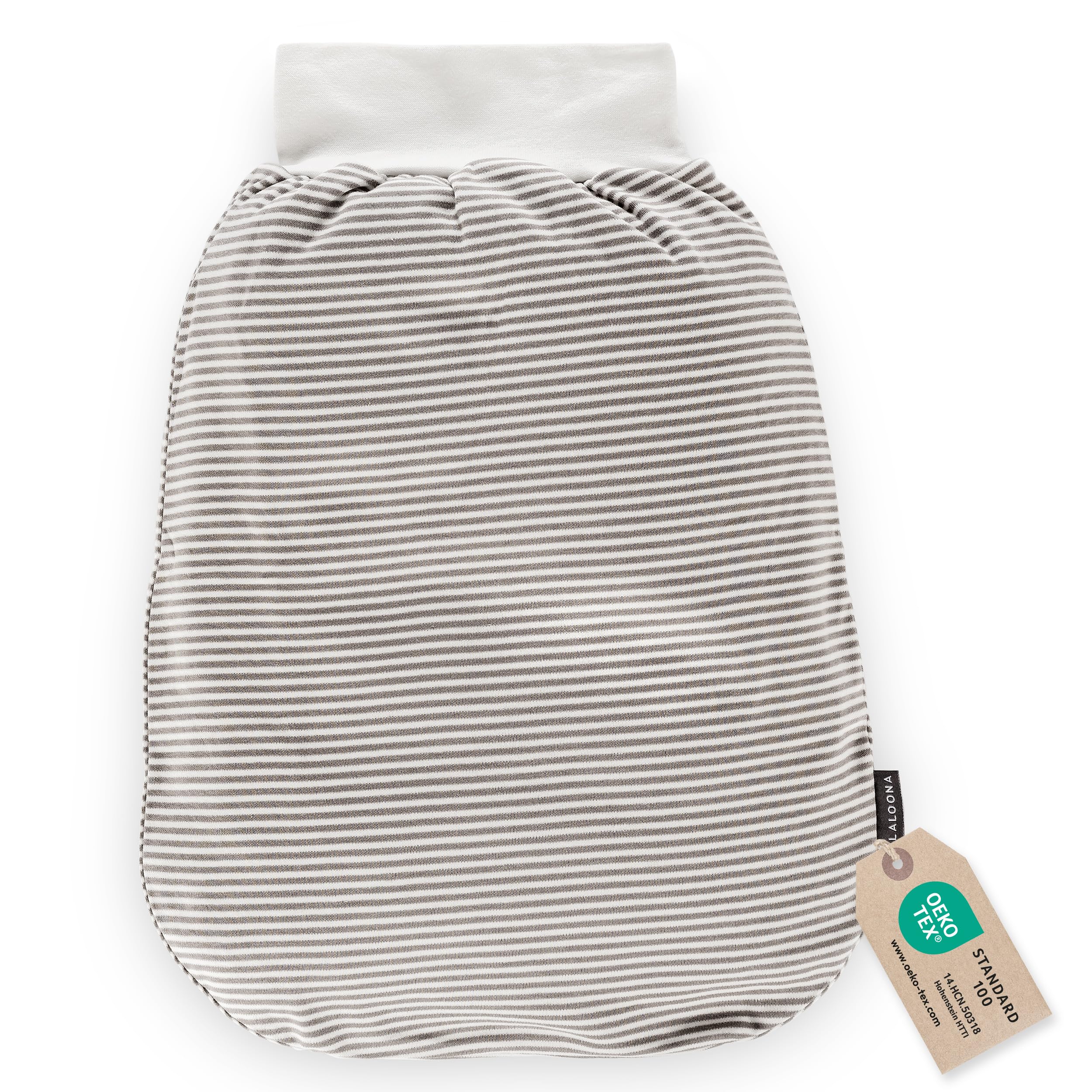 LaLoona Baby Strampelsack aus Baumwolle - Leichter Schlafsack ohne Oberteil zum Strampeln und Kuscheln, Oeko-TEX® Standard 100 geprüft - Streifen Weiß Beige