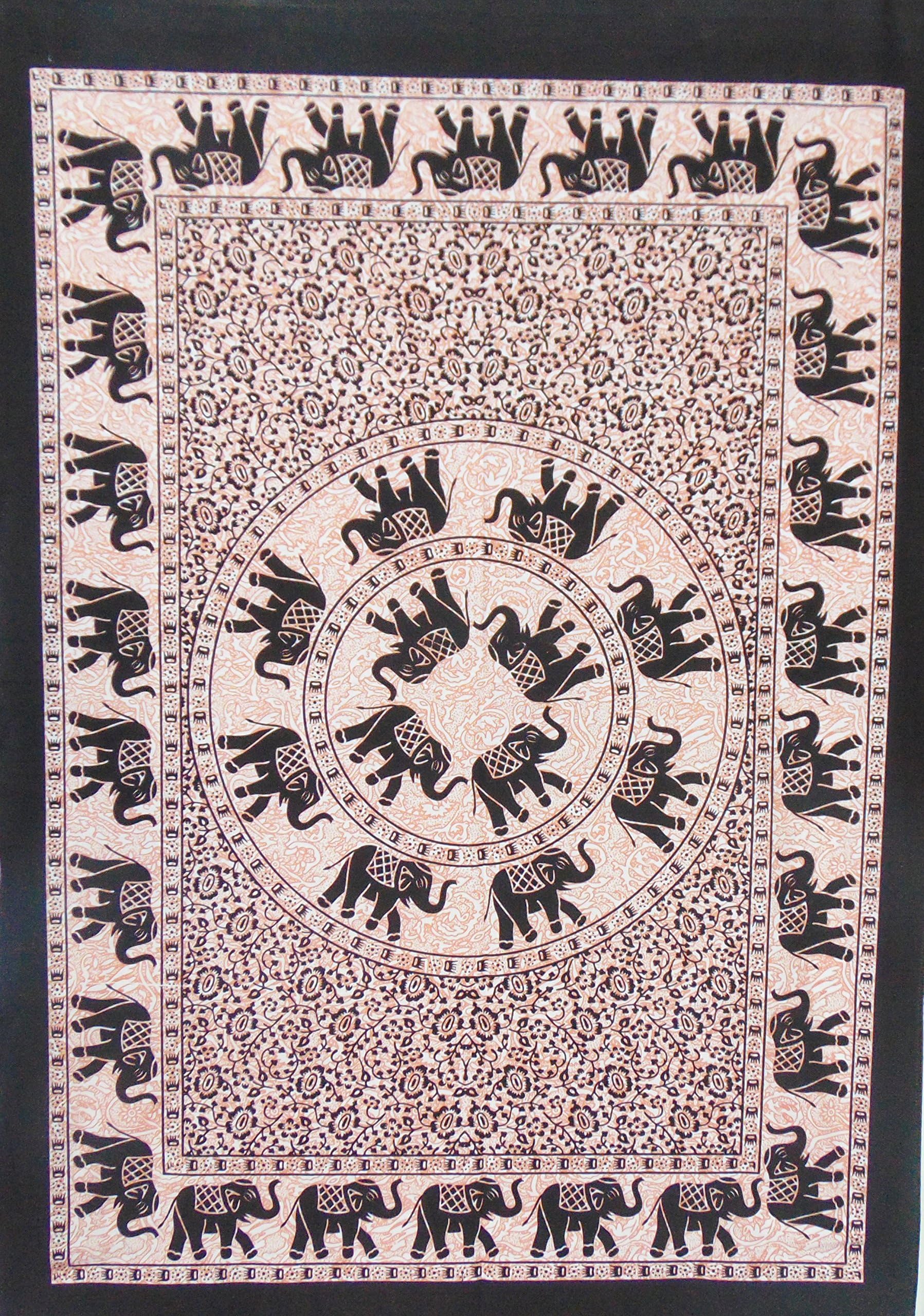 Harsh House Fashions Tapestry Hippie Bohemian Psychedelic Tie Dye Elephant Mandala Printed Wall Hanging Decoration (Light Pink, 40 X 30 inches)