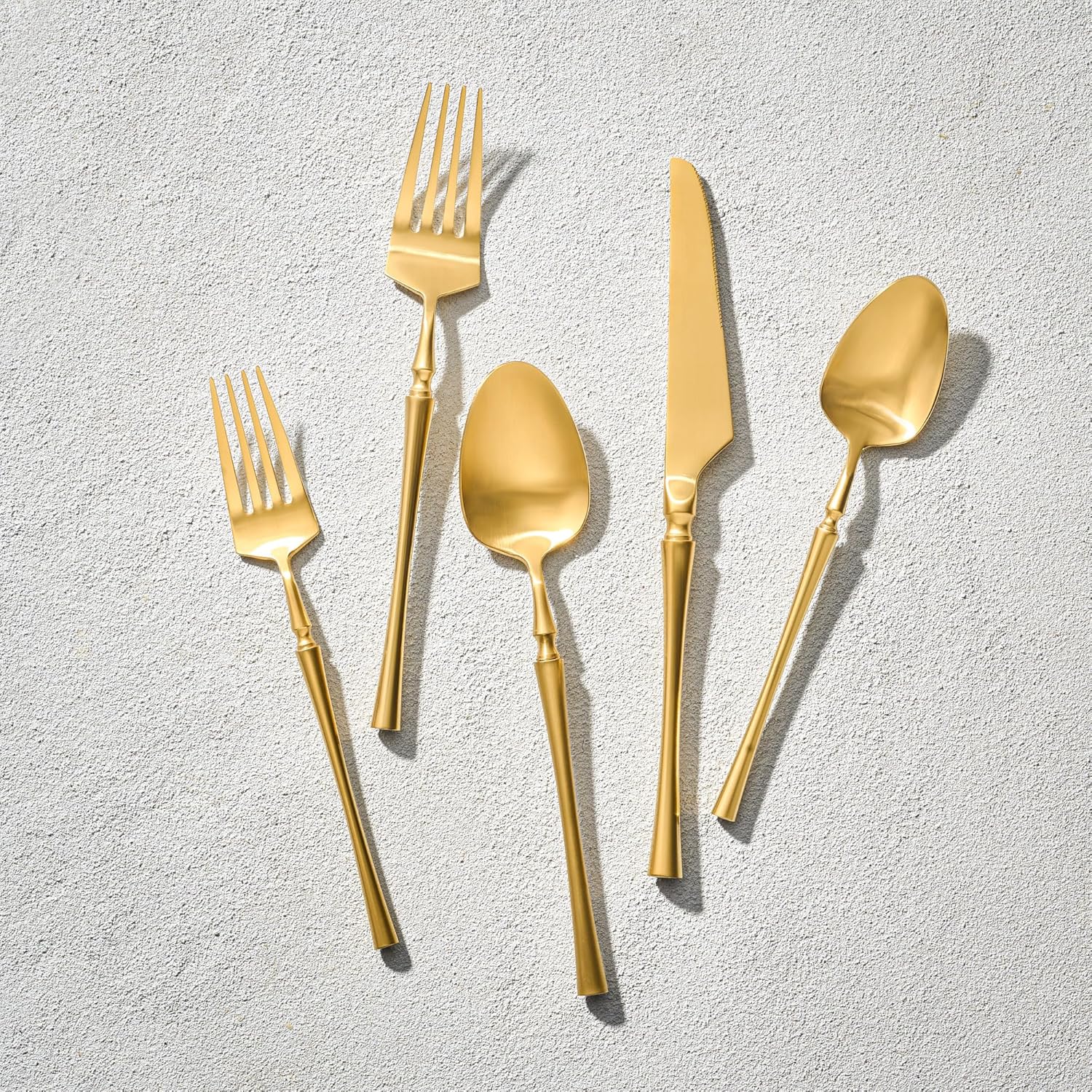 Vikko Decor Vintage Silverware Set: Brushed Gold Silverware - Luxury 18/10 Stainless Steel Flatware - Modern Rustic Set - Satin Matte Cutlery Set for Upscale Dining - 20 Pieces - Service for Four (4)
