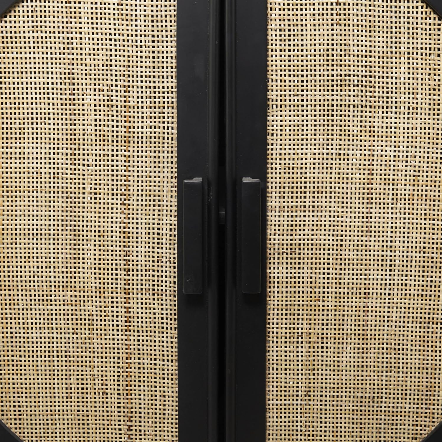 Black and Cane Wood Geometric Office Storage Cabinet