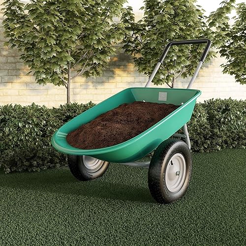 Green Metal - Carretilla de jardín con 2 ruedas para jardín (gran capacidad, para uso doméstico, para césped residencial de bricolaje