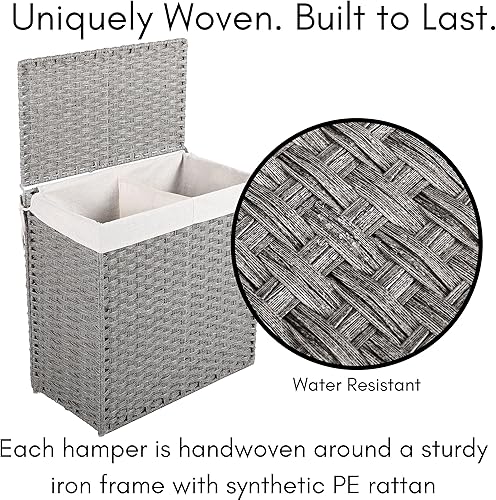 Miniatura 5 de BIRDROCK HOME Cesta de lavandería delgada de 22 pulgadas con bolsa extraíble  Gris  Tejido a mano  Cesta de ropa plegable compacta  Ratán de