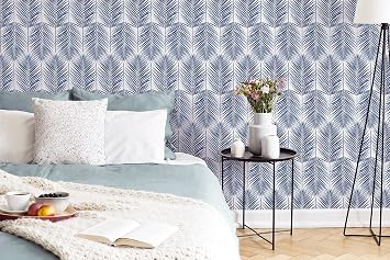 Transform Blue Palm Leaves Peel and Stick Wallpaper