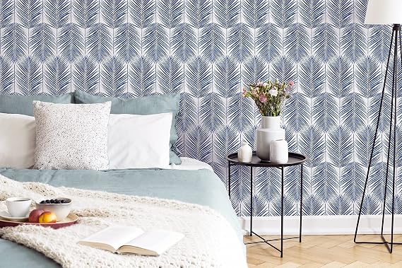 Transform Blue Palm Leaves Peel and Stick Wallpaper