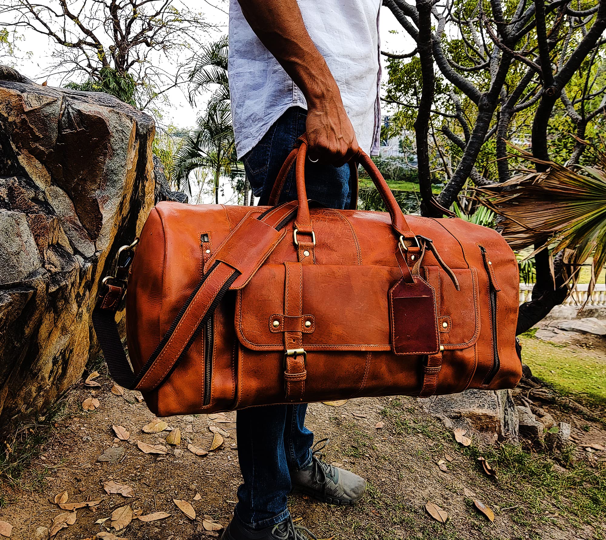 Borsone da Viaggio in Pelle con Scomparto per Scarpe per Uomo e Donna in Pelle Pieno Fiore Borsone da Viaggio in Pelle per il Fine Settimana Borsone Sportivo da…