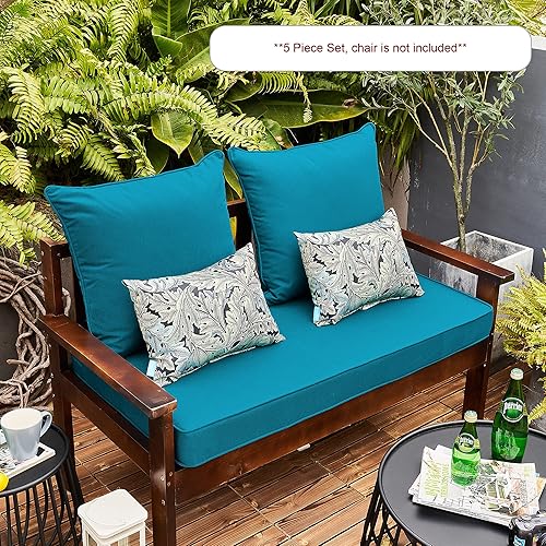 Miniatura 10 de ARTPLAN Juego de 5 cojines de sofá biplaza para patio, para todo tipo de clima, para exteriores, muebles de patio y exteriores