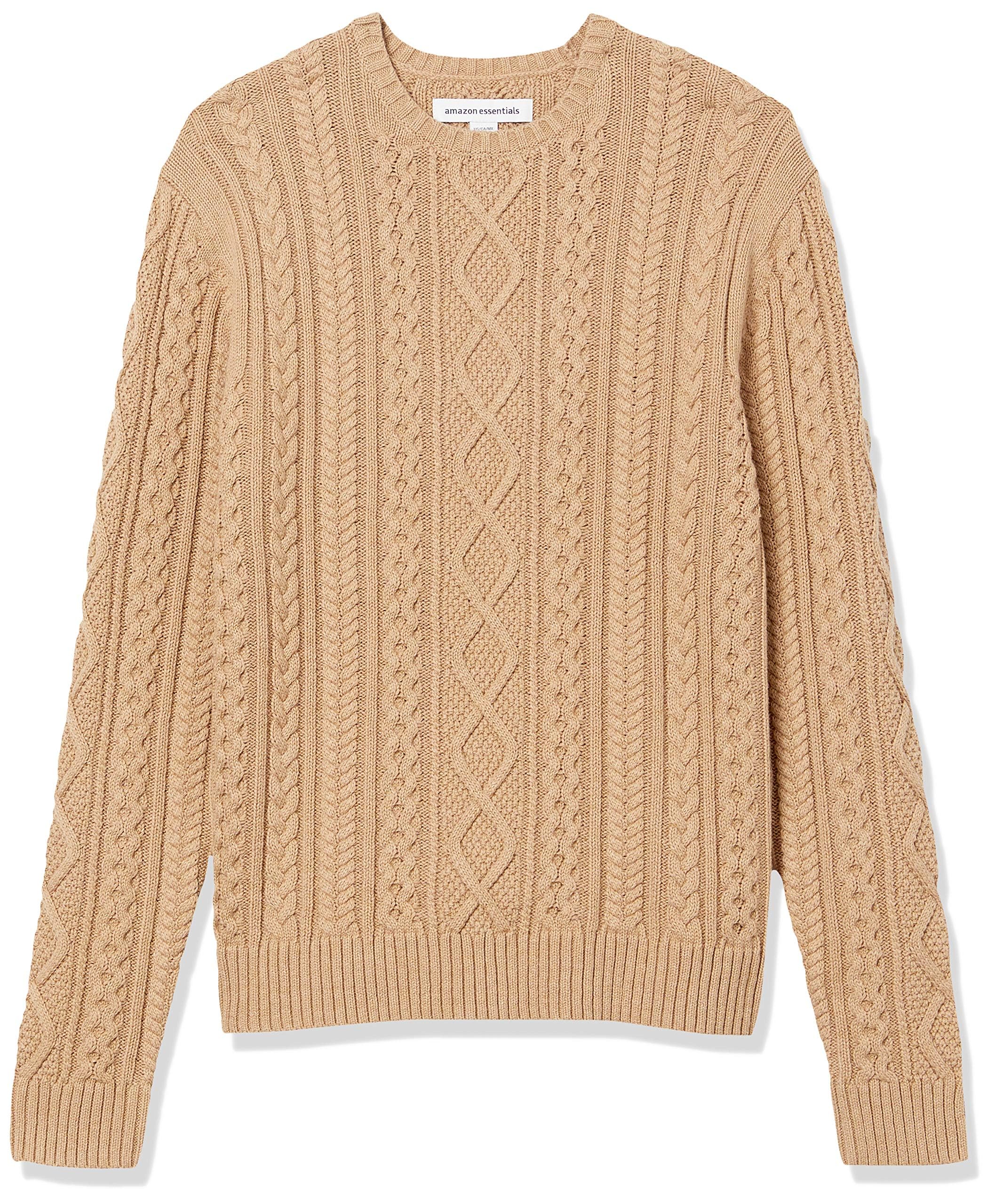Amazon Essentials Herren Pullover mit Langen Ärmeln und Rundhalsausschnitt aus 100% Baumwolle mit Zopfmuster