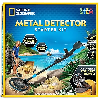 National Geographic Starter Metal Detector Kit for Kids - Kids Metal Detector with 7.4" Waterproof Coil & Trowel, Lightweight Gold Detector, Beach Detecting, Gift for Boys & Girls