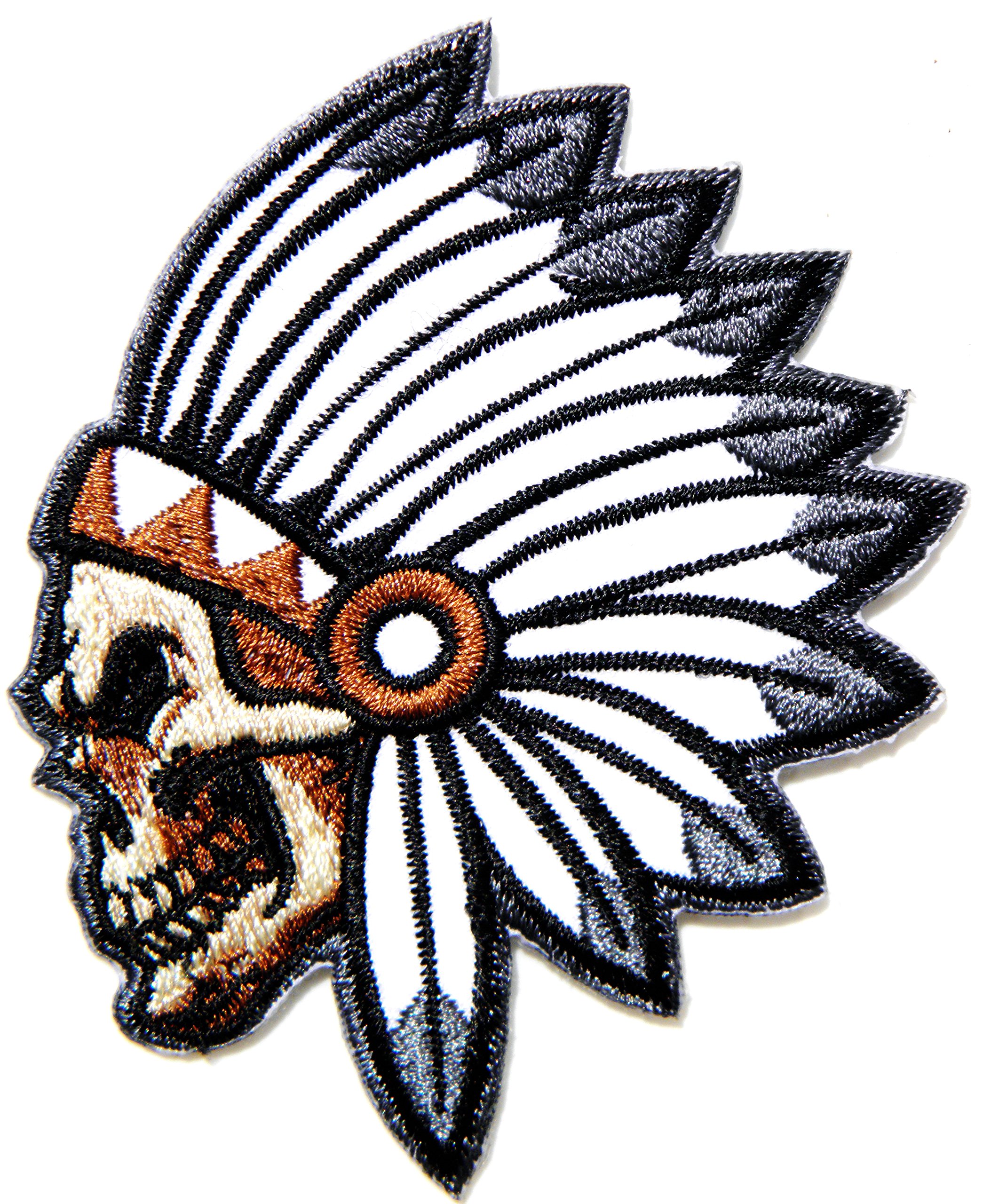 Native American Indian Chief Feather Skull Ghost Skeleton Outlaw Biker Rider Hippie Punk Rock Heavy Metal Tatoo Patch Sew Iron on Embroidered Sign Badge