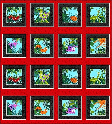 Studio E I'm Buggin' Out Blocks - Panel de 24 pulgadas, color rojo y negro, tela de The Yard