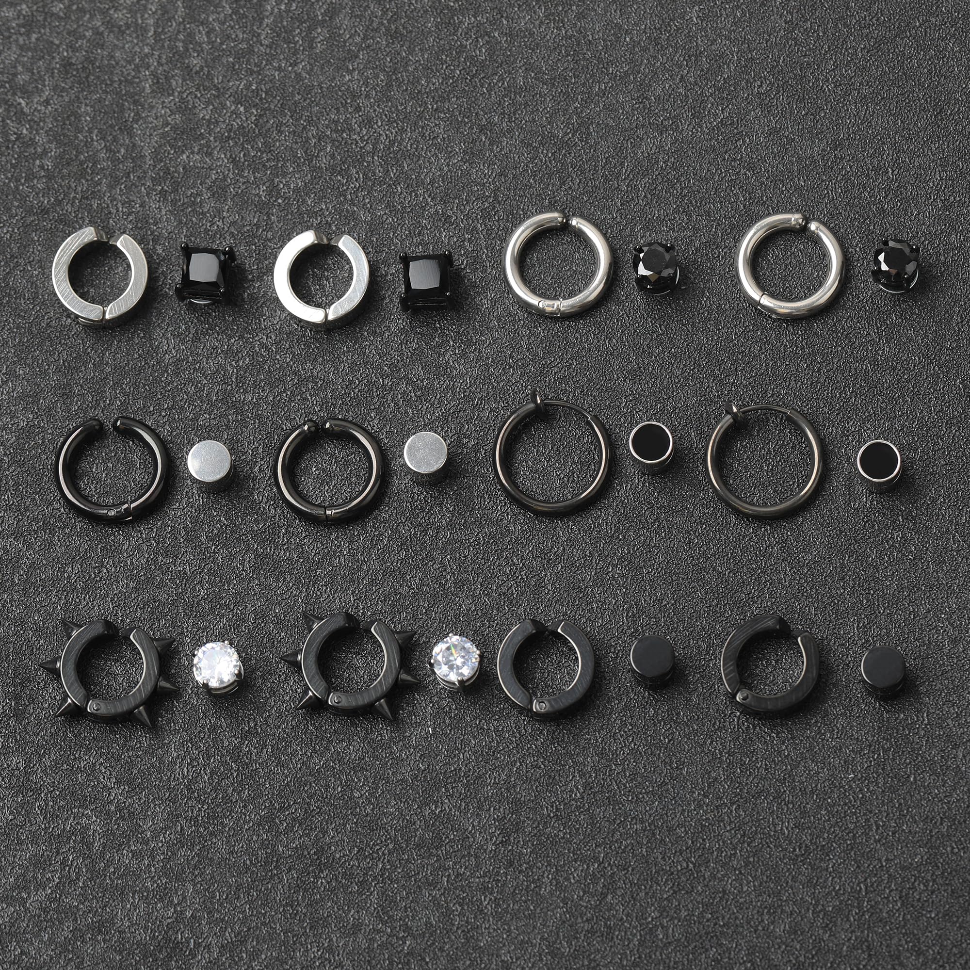 12 par kolczyki magnetyczne mężczyźni bez dziury kolczyki ze stali nierdzewnej koło kolczyk klips nie piercing sztuczne kolczyki czarny srebrny zestaw