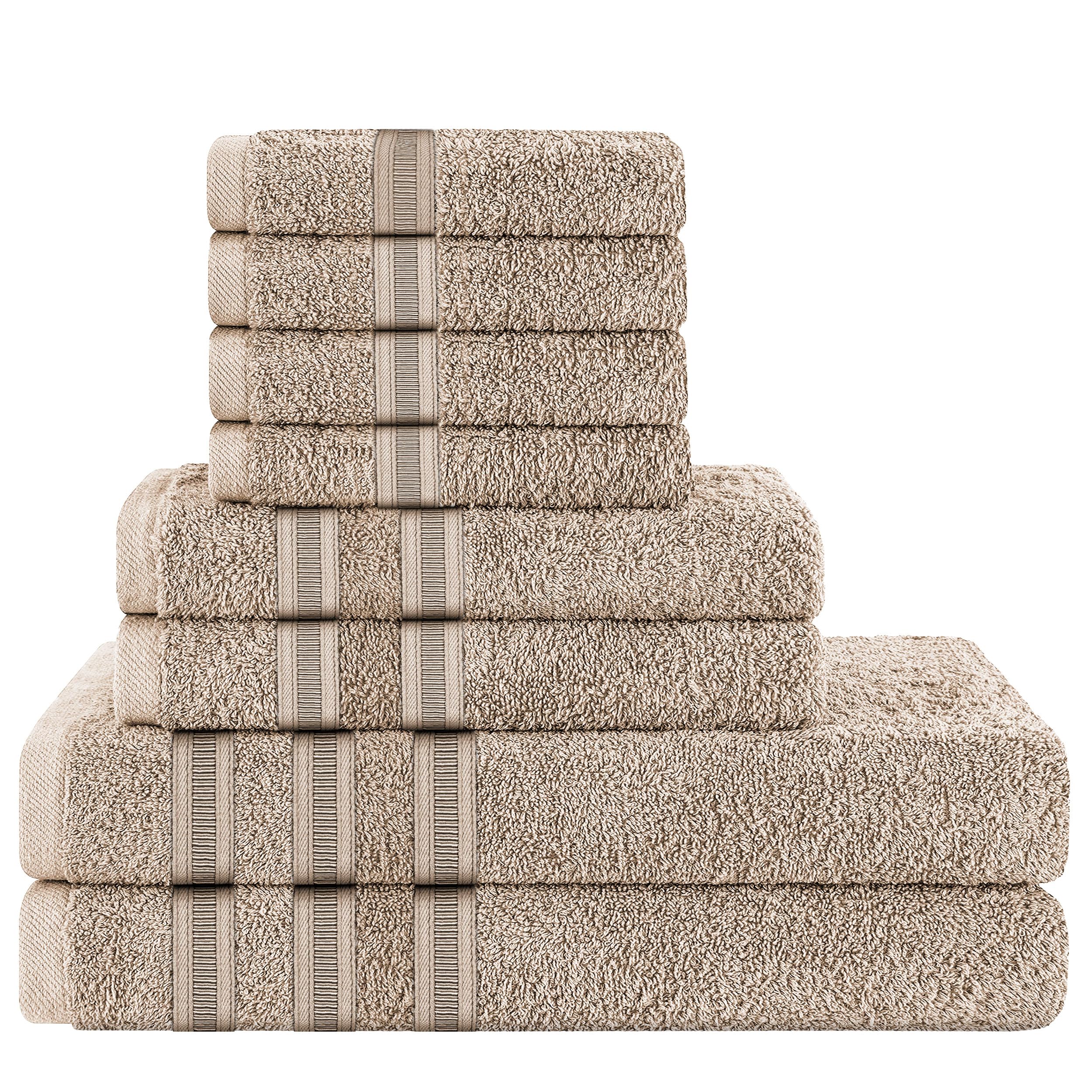 Olivia Rocco 8 Piece Towel Set 2 Bath Towels 2 Hand Towels and 4 Washcloths Cotton Hotel Quality Super Soft and Highly Absorbent, Taupe