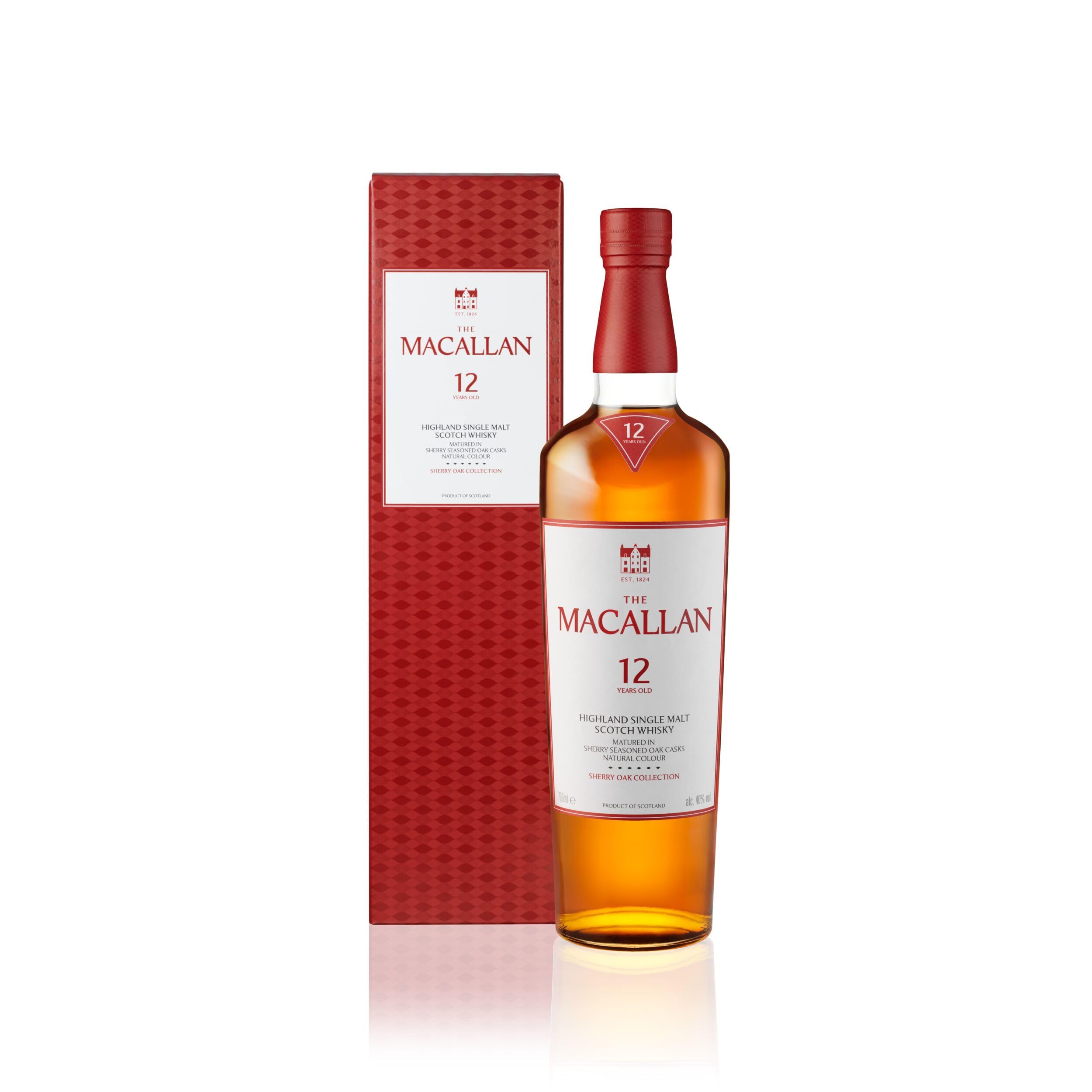 The Macallan12 Years Old Sherry Oak | Scotch | Highland | Single Malt Whisky | Dried Fruit, Oak Spice and Nutmeg | European Oak Sherry Seasoned Casks | 40 Percent ABV | 70 cl (Package may vary)