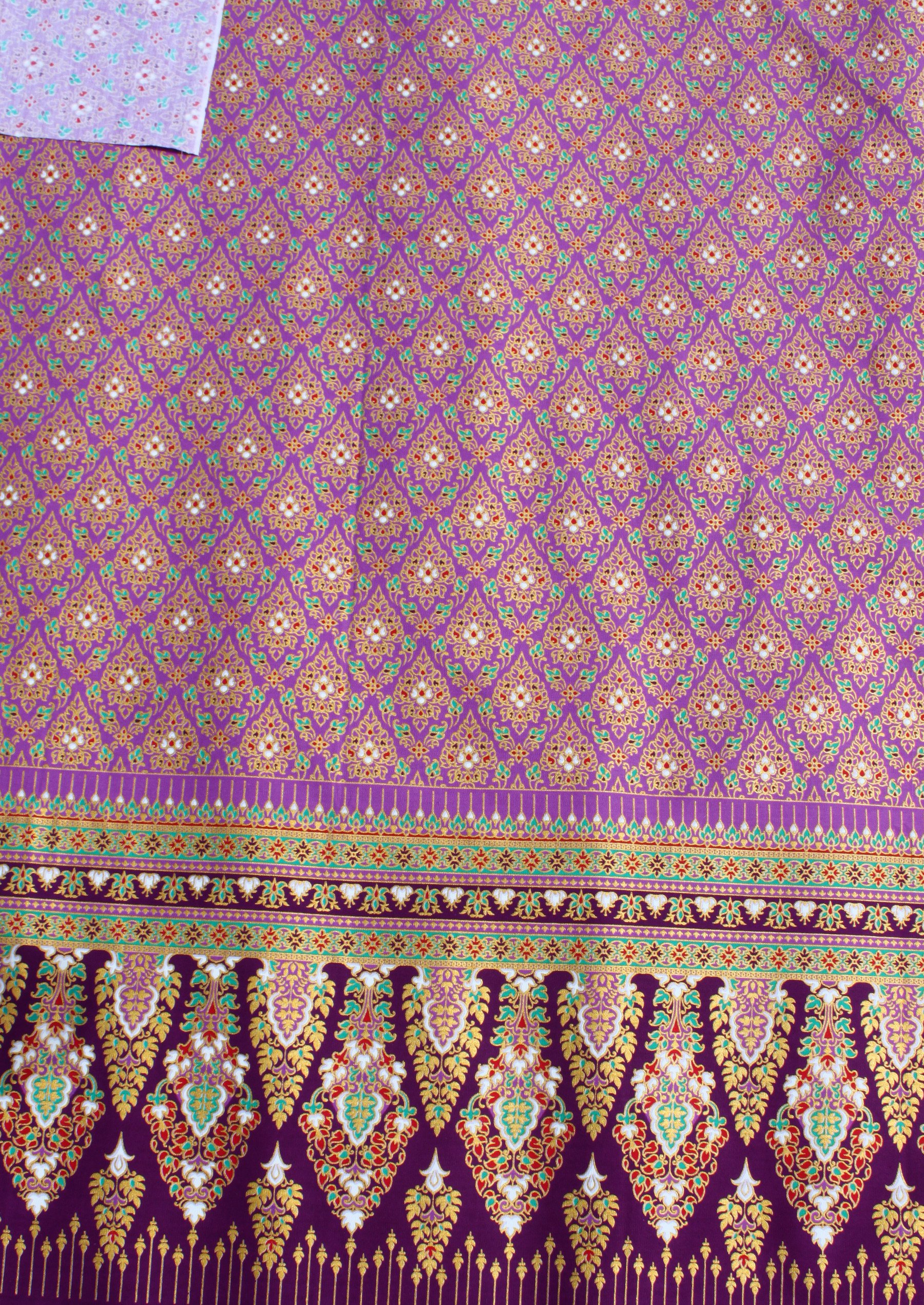 Full Funk Thick Printed Batik Cotton Fabric in Thai Print 70x40 inches, Purple