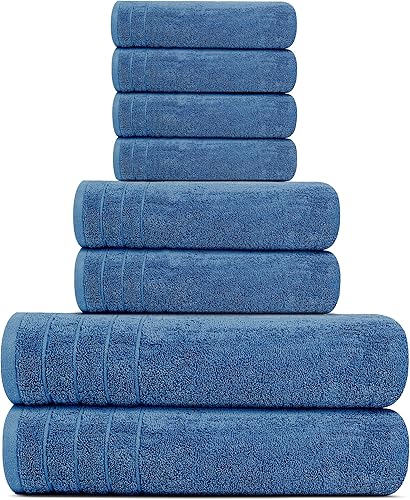Miniatura 5 de Tens Towels Juego de toallas de 8 piezas, 2 toallas de baño extra grandes, 2 toallas de mano, 4 toallas faciales, 100% algodón, peso más ligero, más