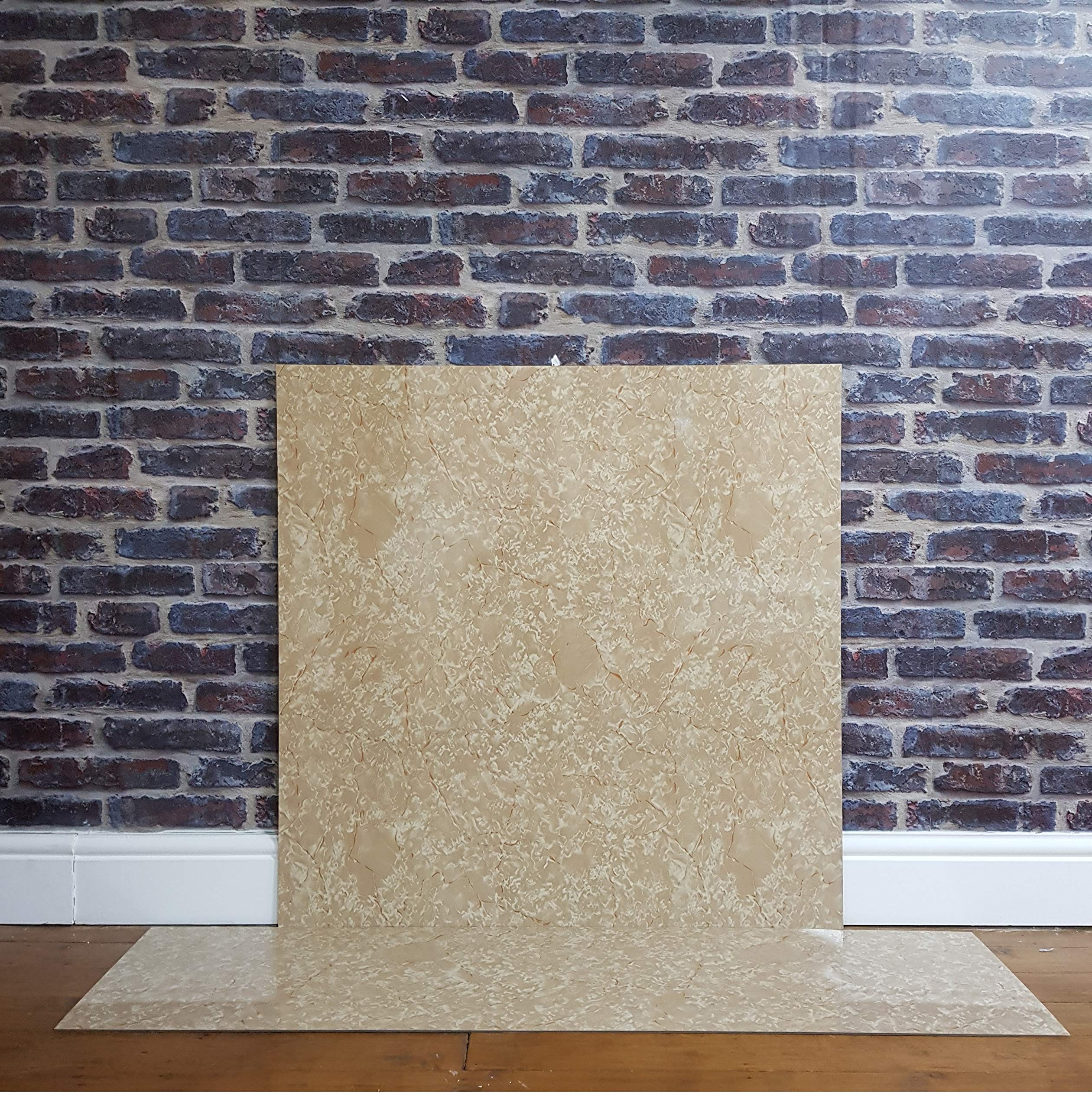 Cream Marble Effect HPL Laminate Fireplace Back Panel & Hearth Set, Back Panel- 920mm x 920mm Hearth -1334mm x 362mm Laminate HPL (Cream Marble)