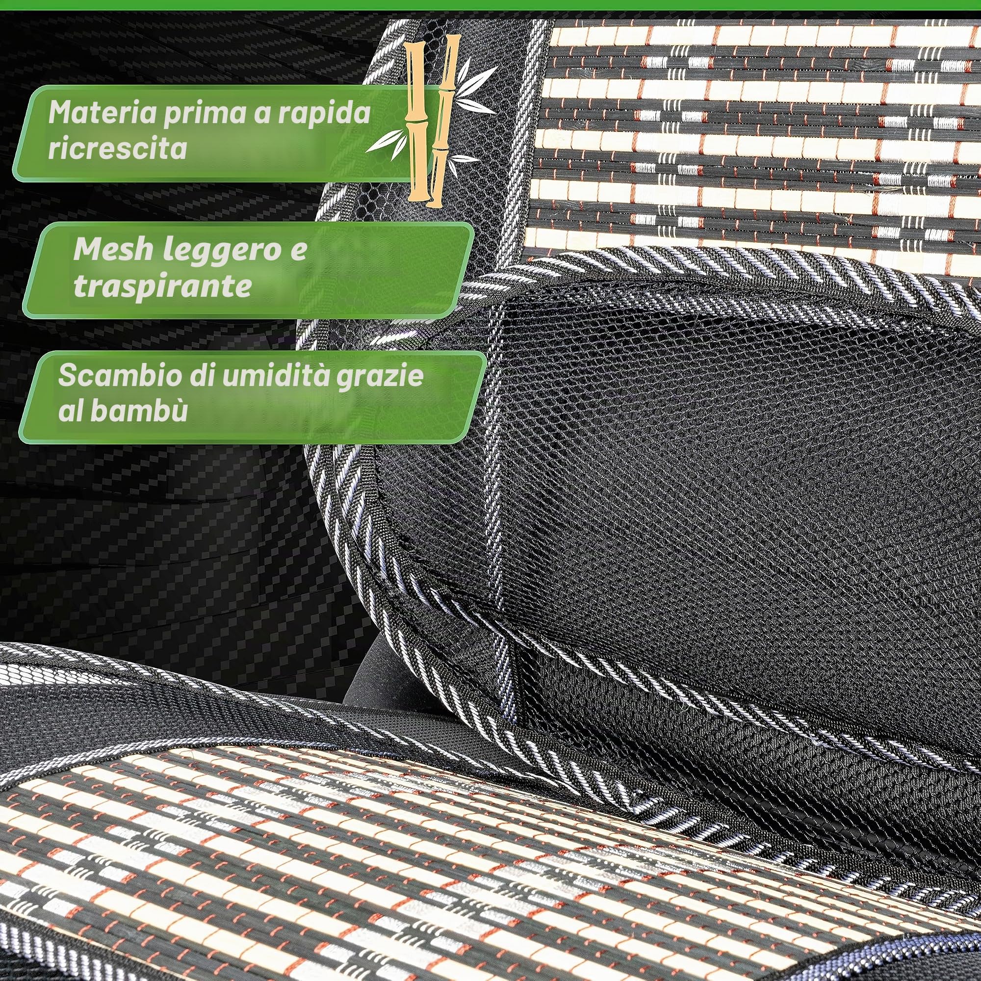 Walser CarComfort coprisedile in bambù traspirante con supporto lombare, coprisedile auto con bambù, rivestimento auto universale in beige/nero