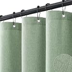 Decorelia Faux Linen Waterproof Shower Curtains for Bathroom, Heavy Duty Farmhouse Decorative Polyester Fabric Washable Cloth Hotel Quality Luxury Shower Curtain with Hooks, Sage Green, 72x72 Inch