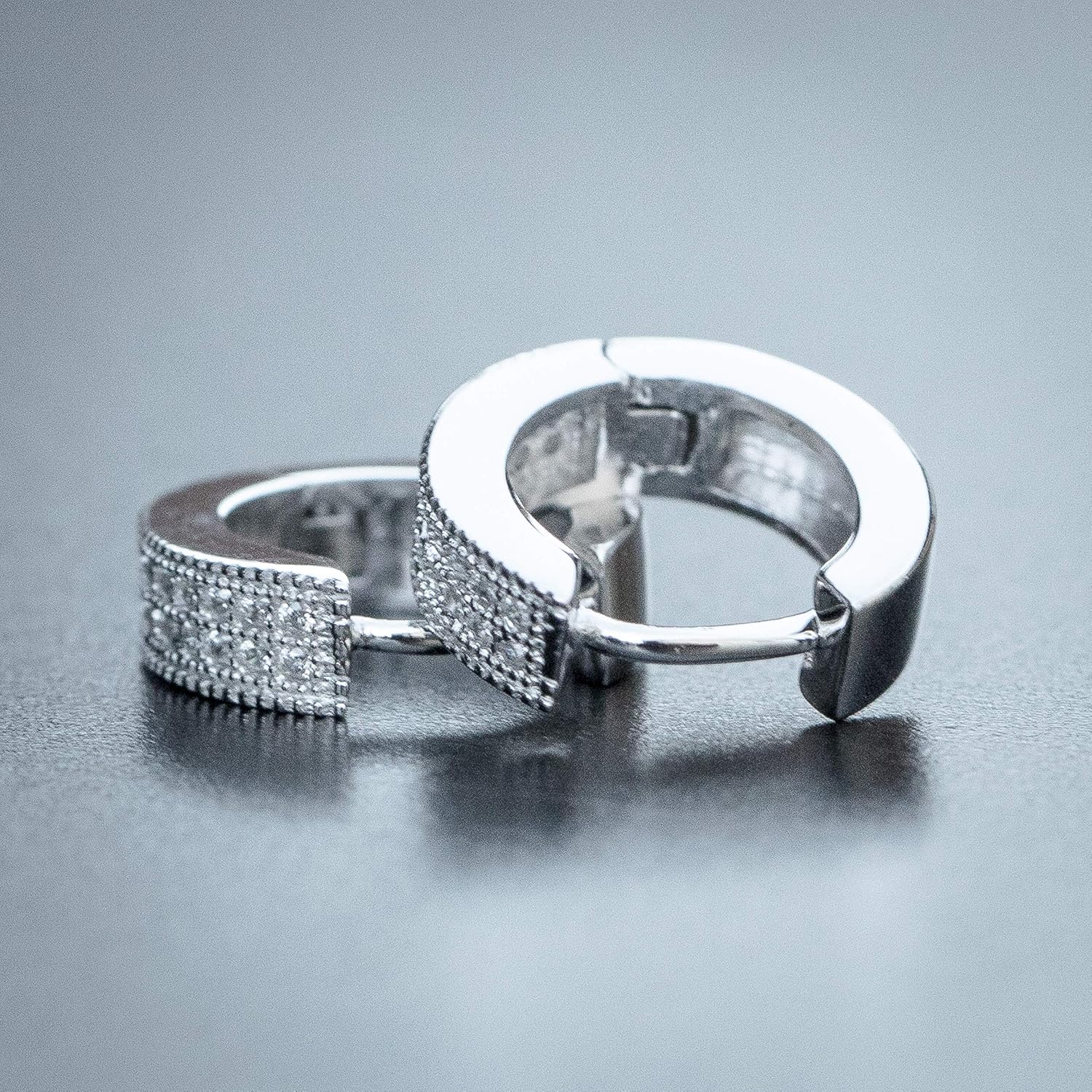 Small Iced CZ Hoops with Cubic Zirconia 14K White Gold Plated 925 Sterling Silver Post Ear Cuff 12mm Huggie Hoop Earrings Wonderful Gift Choice for Men And Women - Image 4