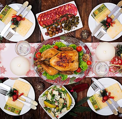 Miniatura 4 de Gift Boutique Juego de 50 platos de papel ovalados de Navidad, juego de cocina desechable para vacaciones, platos grandes, bandejas de árbol de Papá