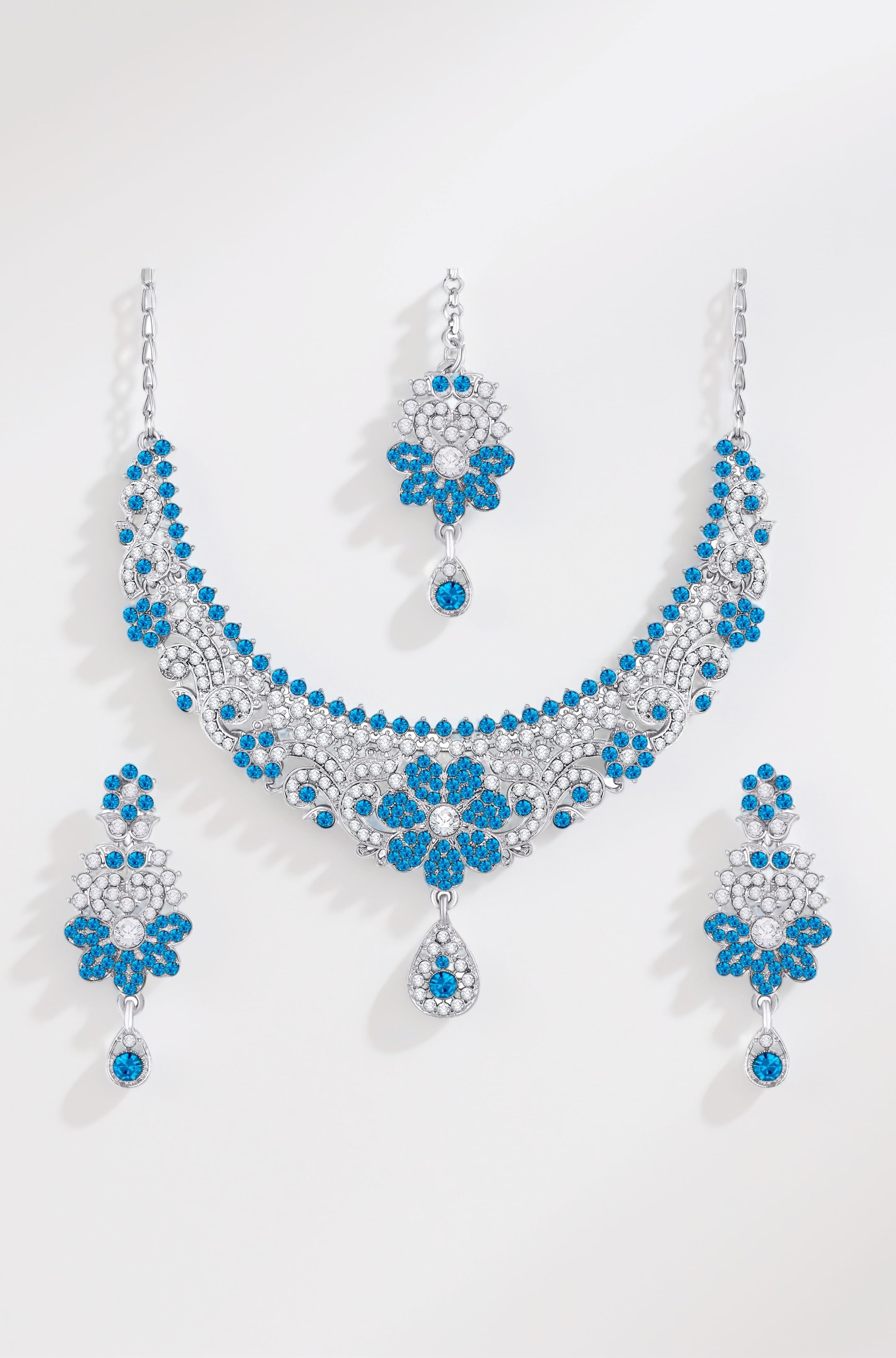 Atasi International Crystals Necklace/Jwelery Set with Earrings and Maang Tikka for Women, Girls for Wedding, Festive, Party | Ideal Gift for Special Occasions