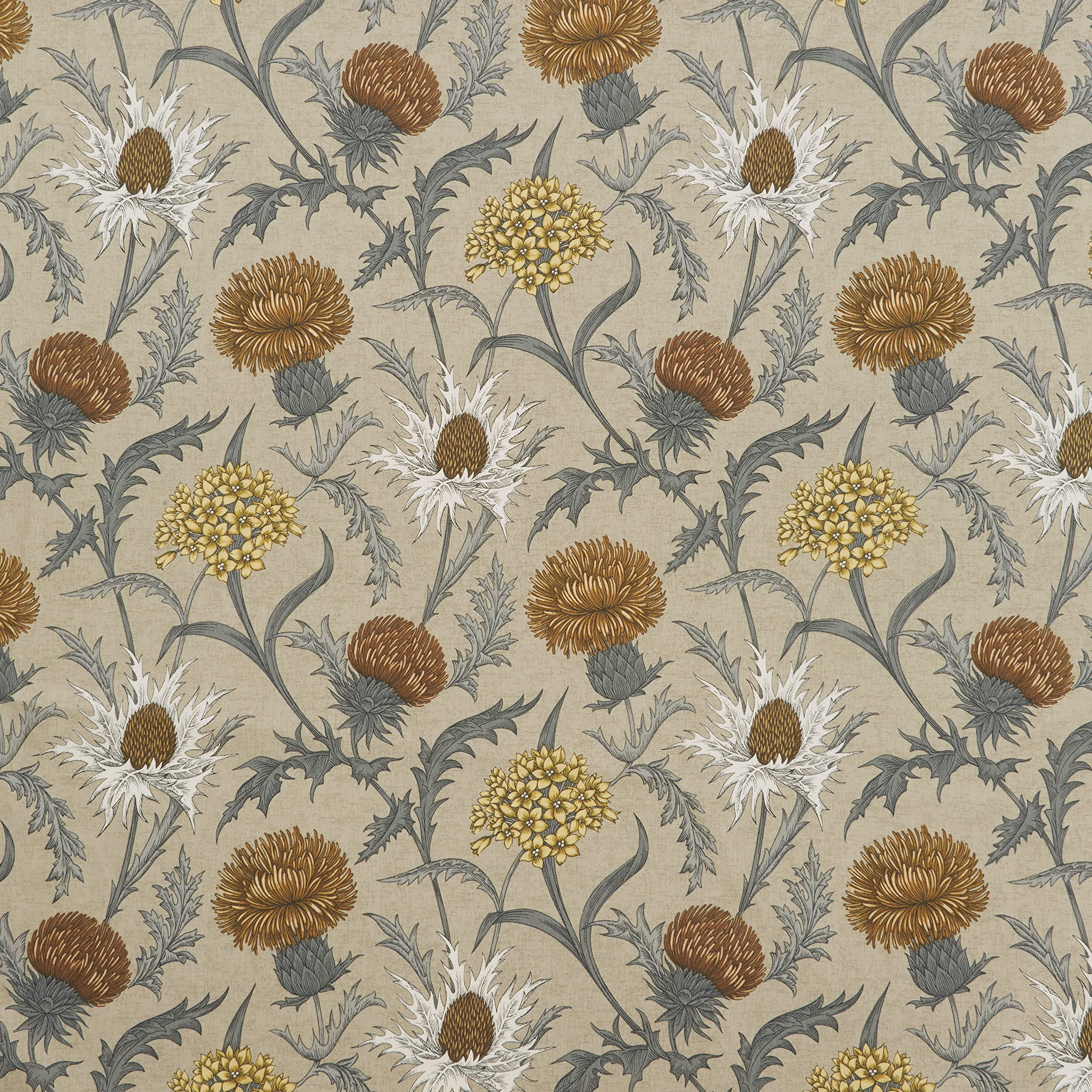 Scottish Thistle 100% Cotton Curtain Upholstery Cushion Roman Blind Fabric - Ochre - Per Half Metre