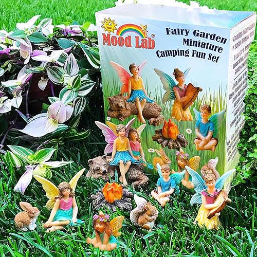 Miniatura 5 de Mood Lab Fairy Garden - Accesorios de figuras de hadas en miniatura - Kit de camping de 9 piezas - Juego para decoración al aire libre o de la casa