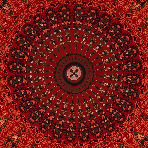 Miniatura 24 de Tapiz hippie indio bohemio psicodélico dorado mandala de pavo real azul dorado para colgar en la pared (naranja marrón, King (88 x 104 pulgadas)