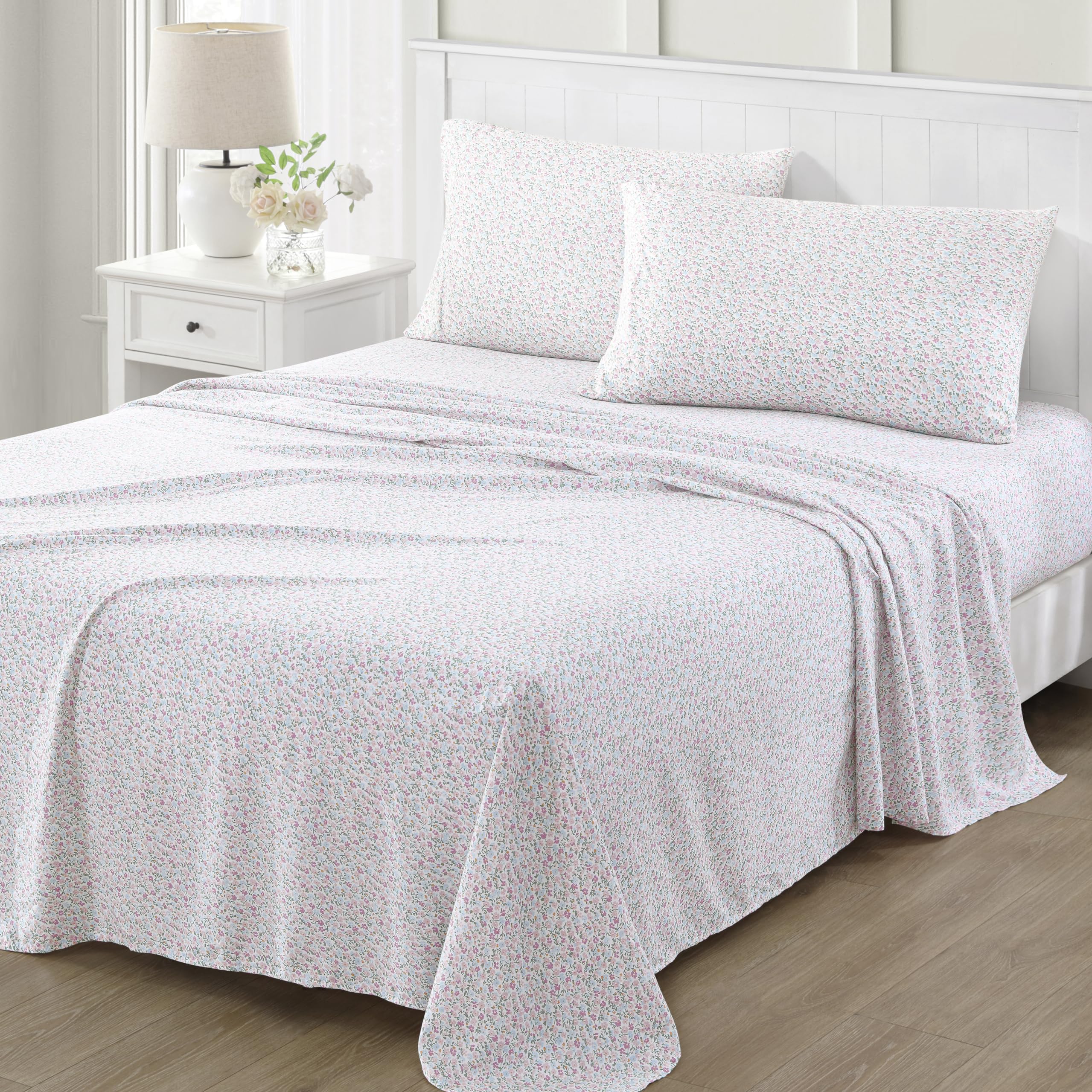 Martha Stewart Ultra Soft Brushed and Washed Microfiber 4 Piece Sheet Set, Easy Care, Comfy Bed Sheets with Deep Pocket